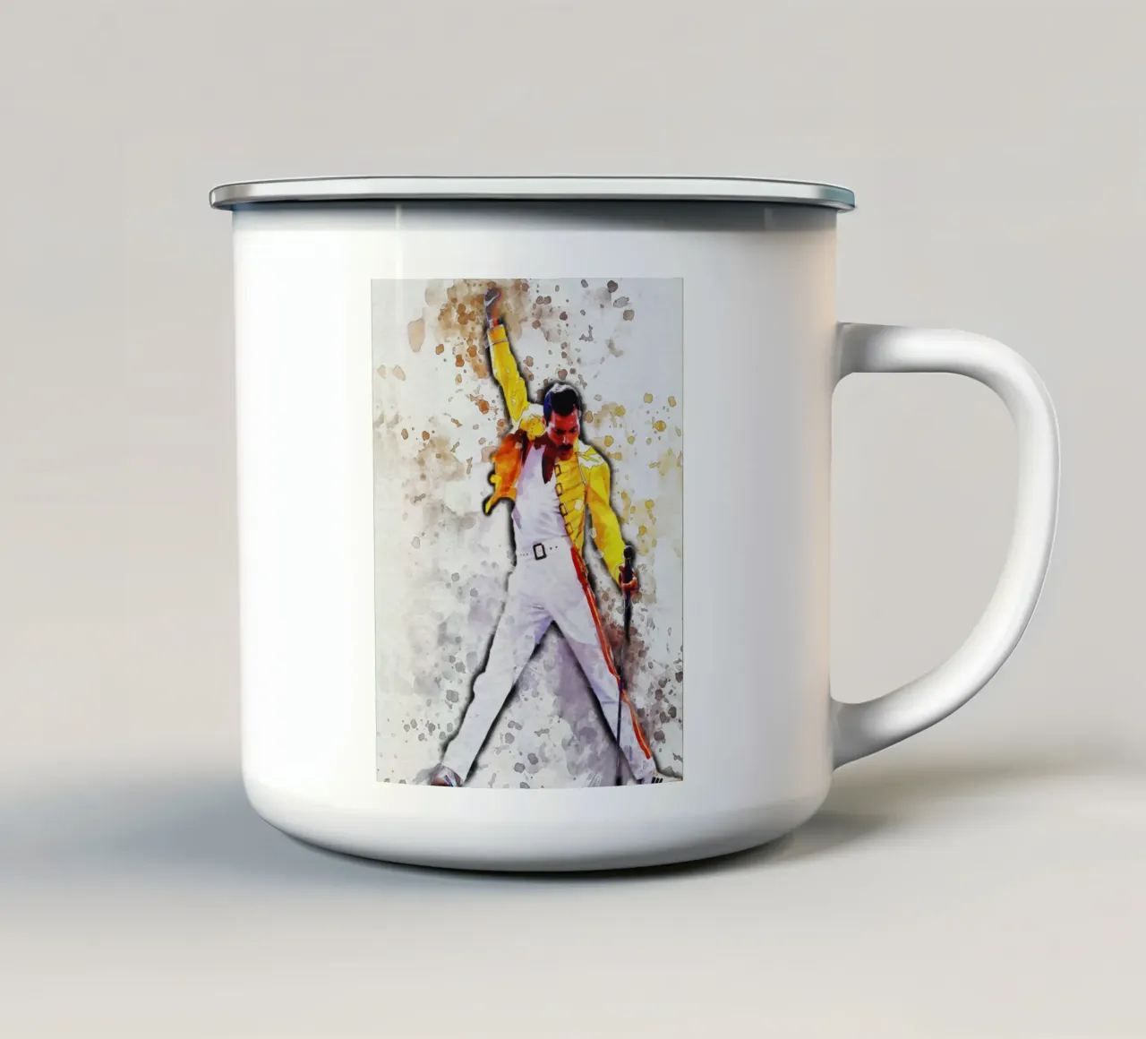 Sbaffo di ritratto Freddie Mercury Giacca Gialla tazza in smalto da Gunawan Rb