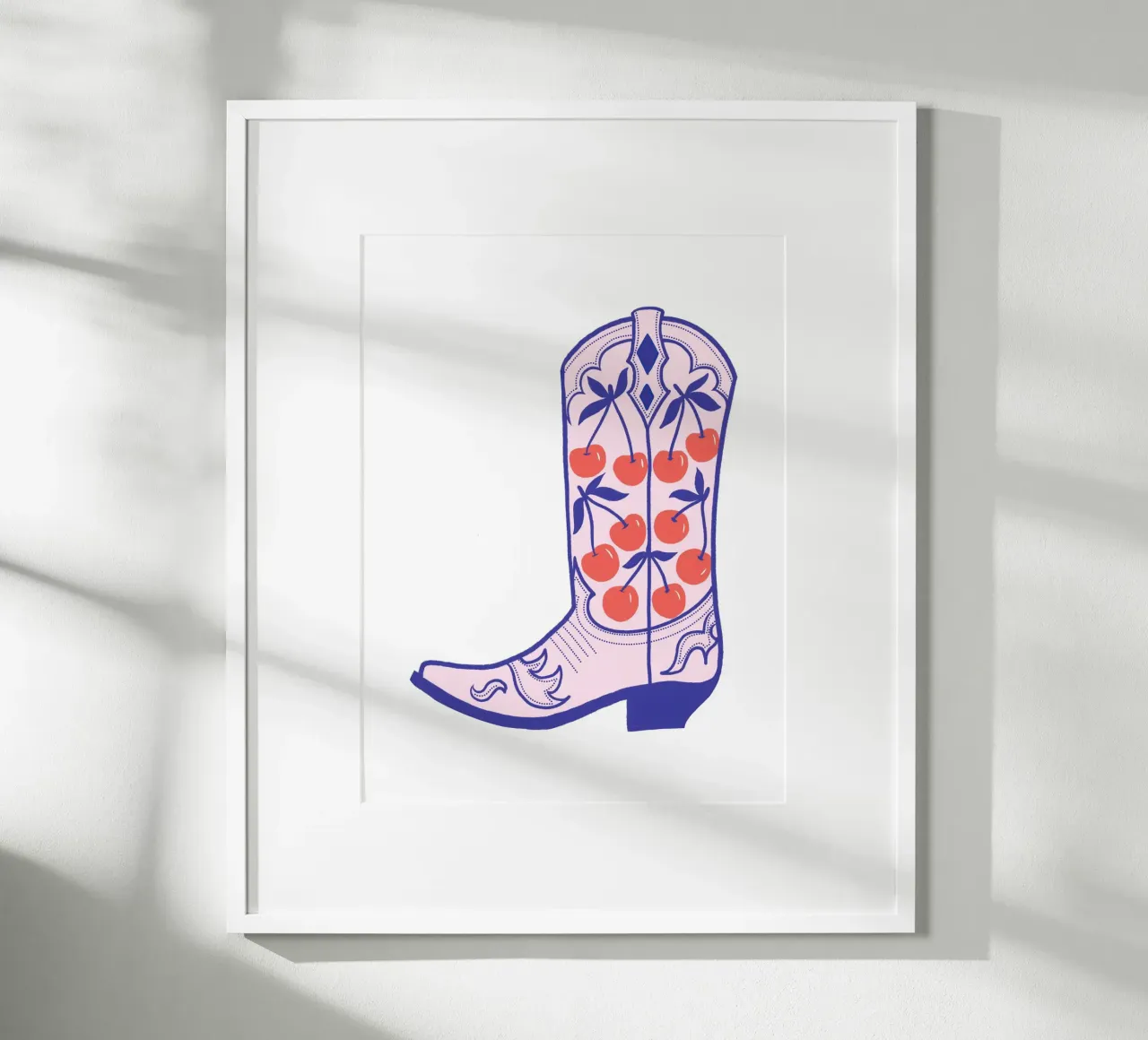 Come va lo stivale di ciliegia poster con telaio in legno da cafelab