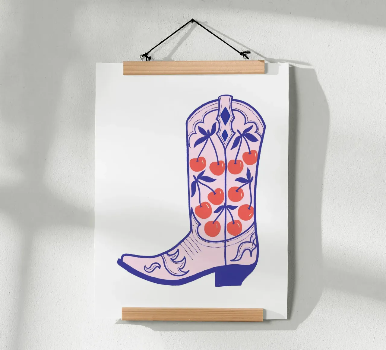 Come va lo stivale di ciliegia poster con telaio in legno da cafelab