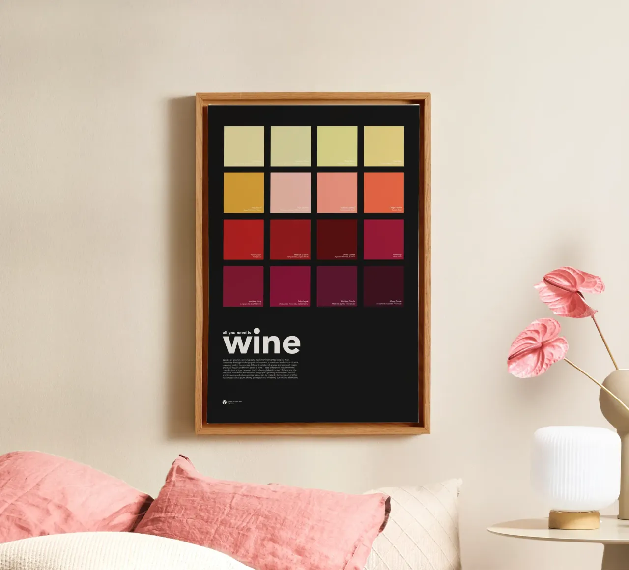 All You Need is Wine - Weinfarben Wandkunst Leinwand mit Schattenfugenrahmen von Chagatai Art