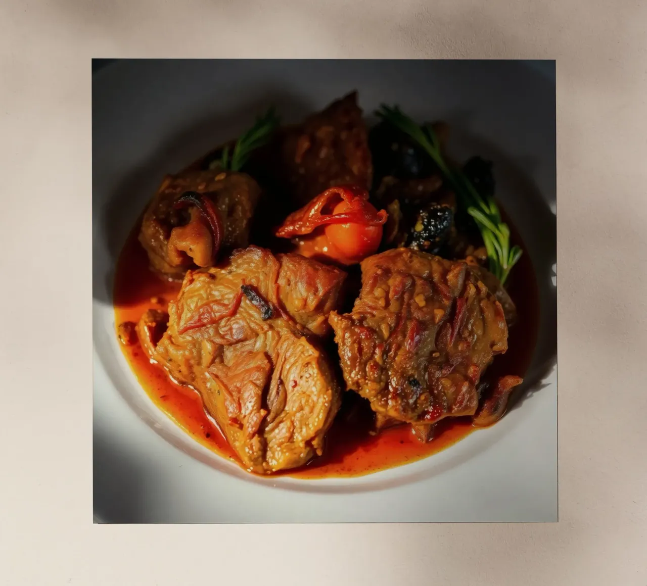 Savory slow-cooked beef stew with herbs and vegetables backlit film by DesignDoodle