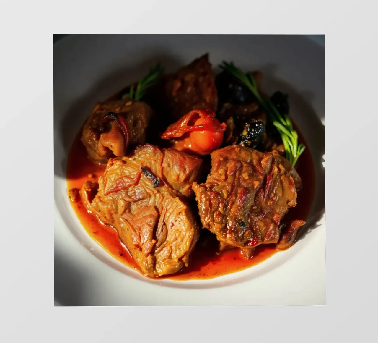 Savory slow-cooked beef stew with herbs and vegetables backlit film by DesignDoodle
