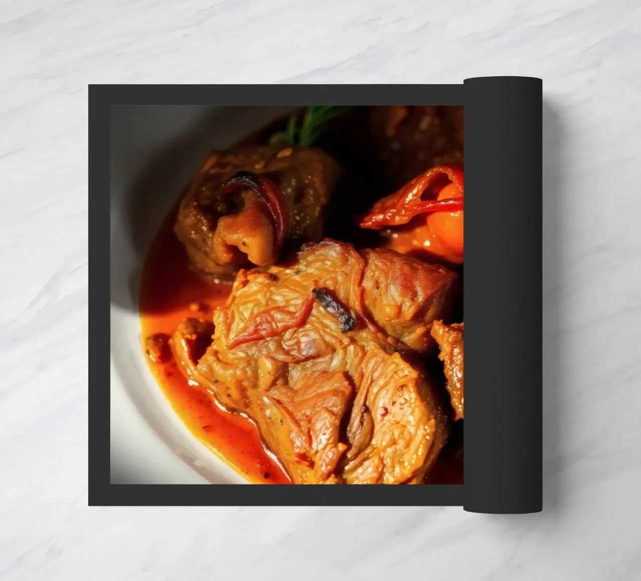 Sabroso estofado de ternera a fuego lento con hierbas y verduras felpudo de DesignDoodle