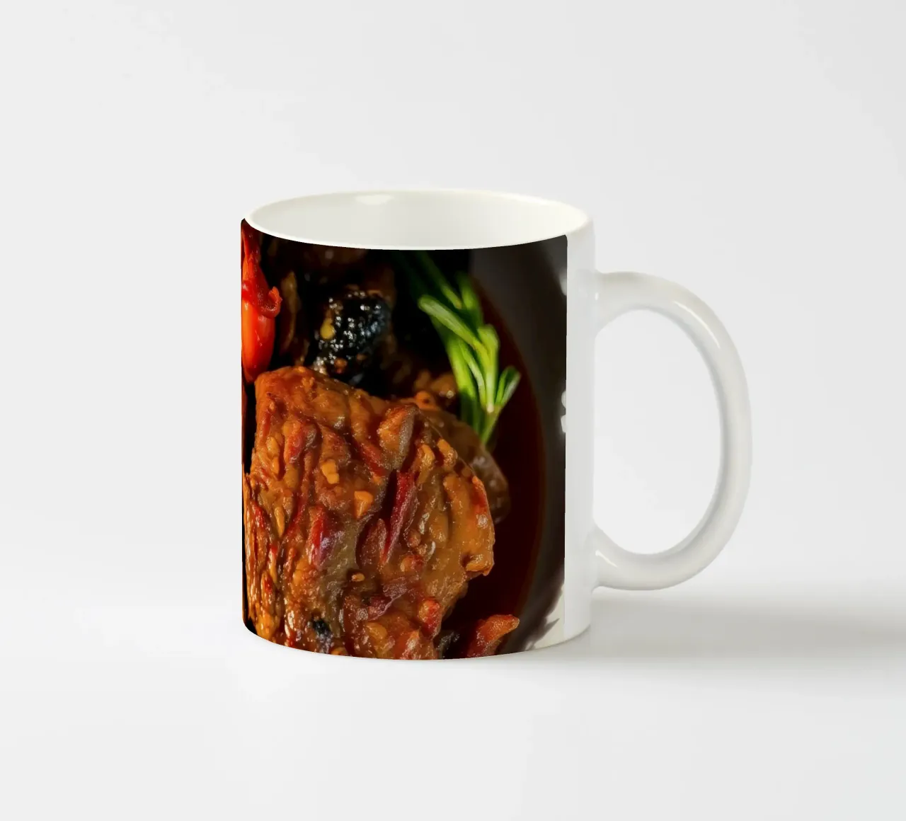 Savory slow-cooked beef stew with herbs and vegetables ceramic mug by DesignDoodle