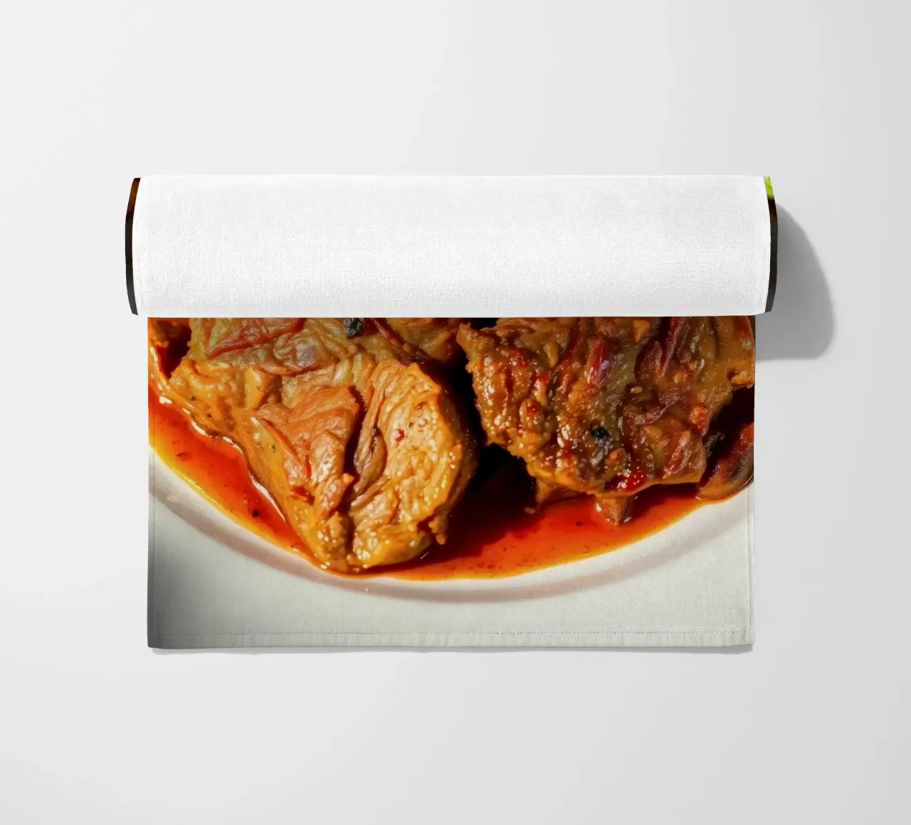 Savory slow-cooked beef stew with herbs and vegetables beach towel by DesignDoodle