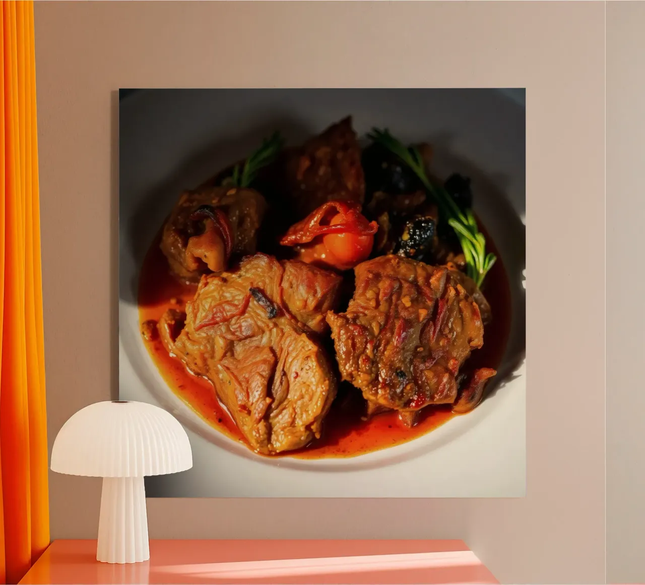 Sabroso estofado de ternera a fuego lento con hierbas y verduras metacrilato de DesignDoodle