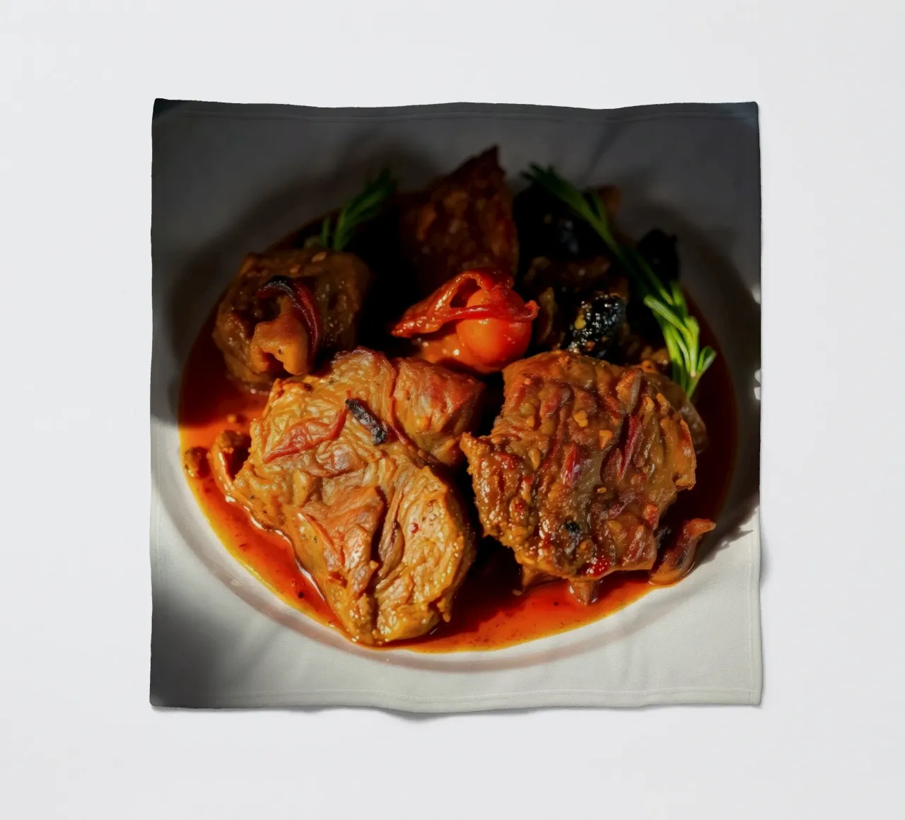 Savory slow-cooked beef stew with herbs and vegetables fleece blanket by DesignDoodle