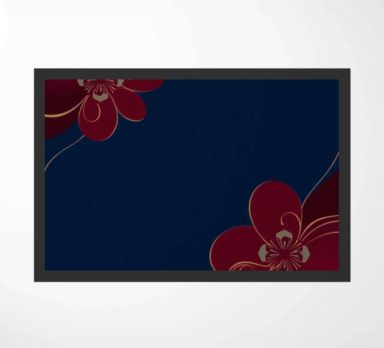 Elegant floral design featuring intricate patterns deep blue doormat by DesignDoodle