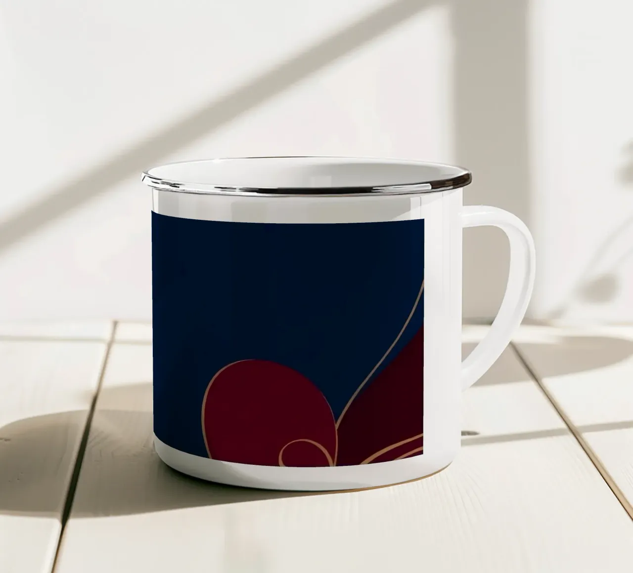 Elegant floral design featuring intricate patterns deep blue enamel mug by DesignDoodle