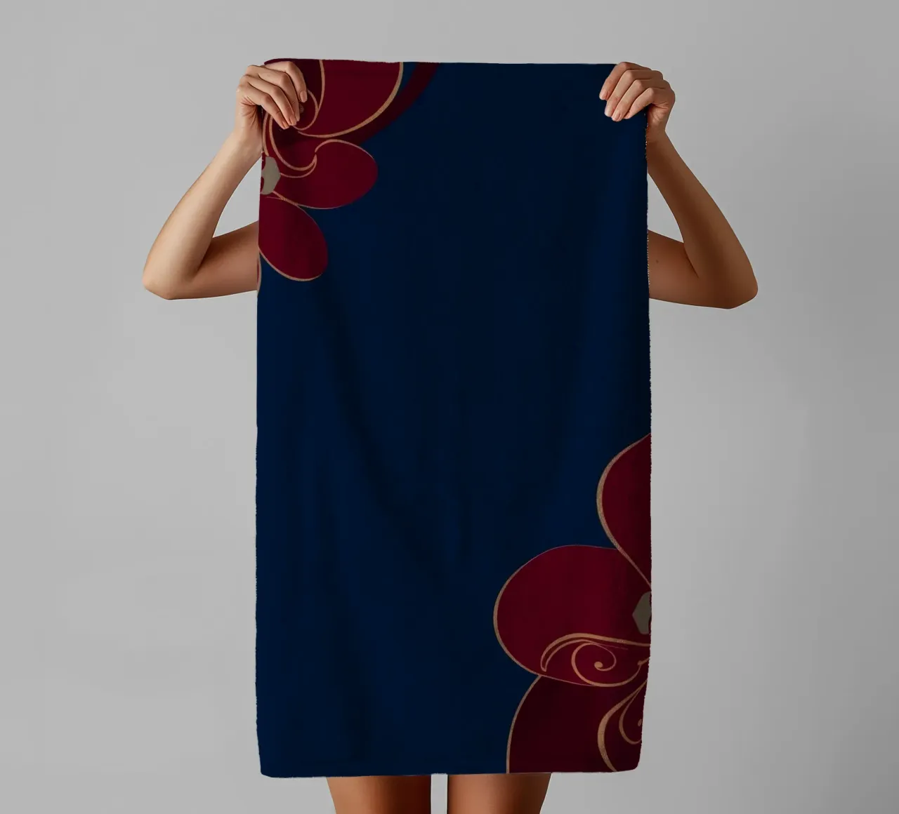 Elegant floral design featuring intricate patterns deep blue towel by DesignDoodle