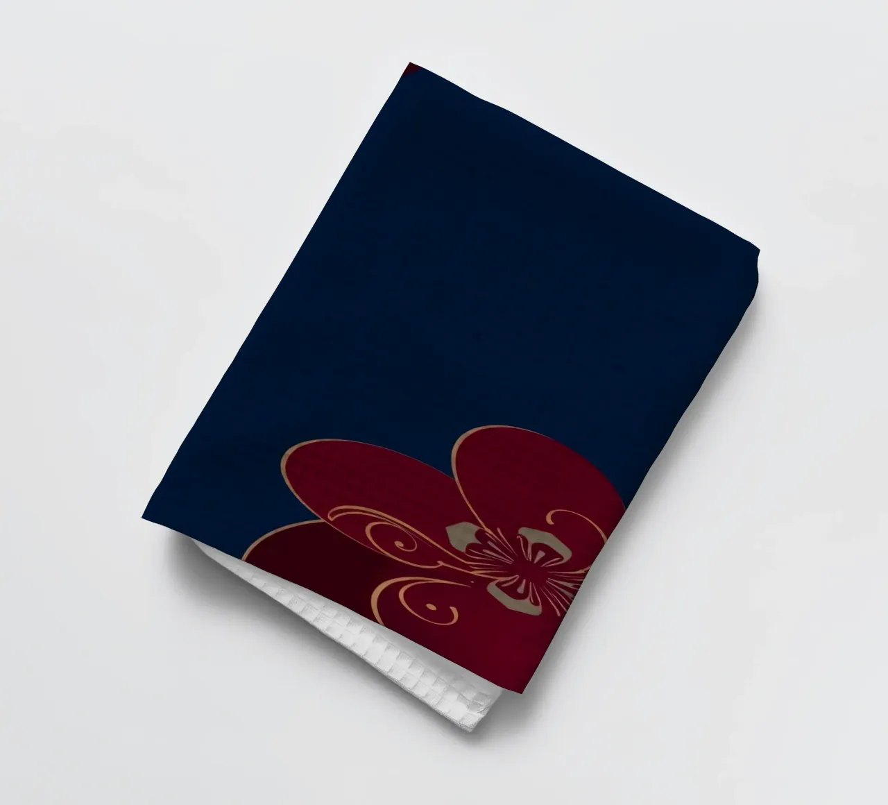Elegant floral design featuring intricate patterns deep blue tea towel by DesignDoodle