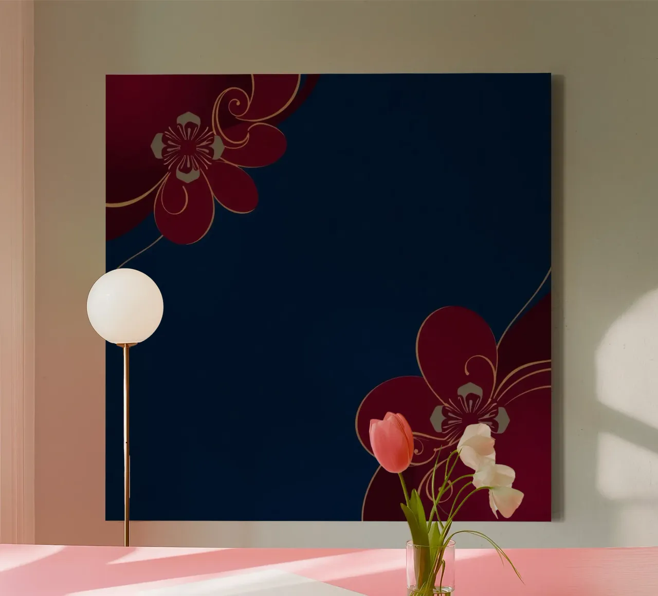 Elegant floral design featuring intricate patterns deep blue canvas by DesignDoodle