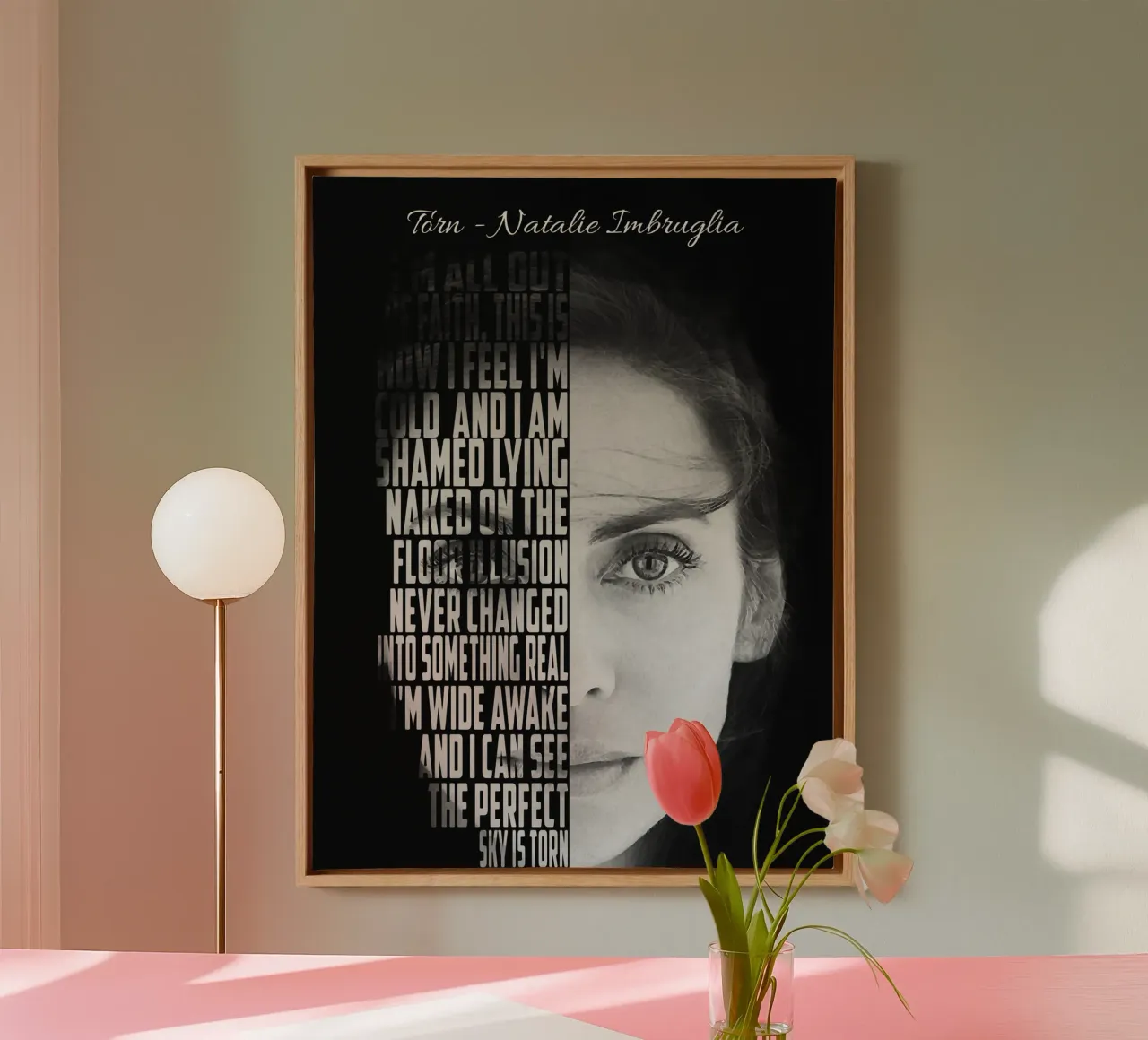 Torn Text art canvas with Floater frame by Gunawan Rb