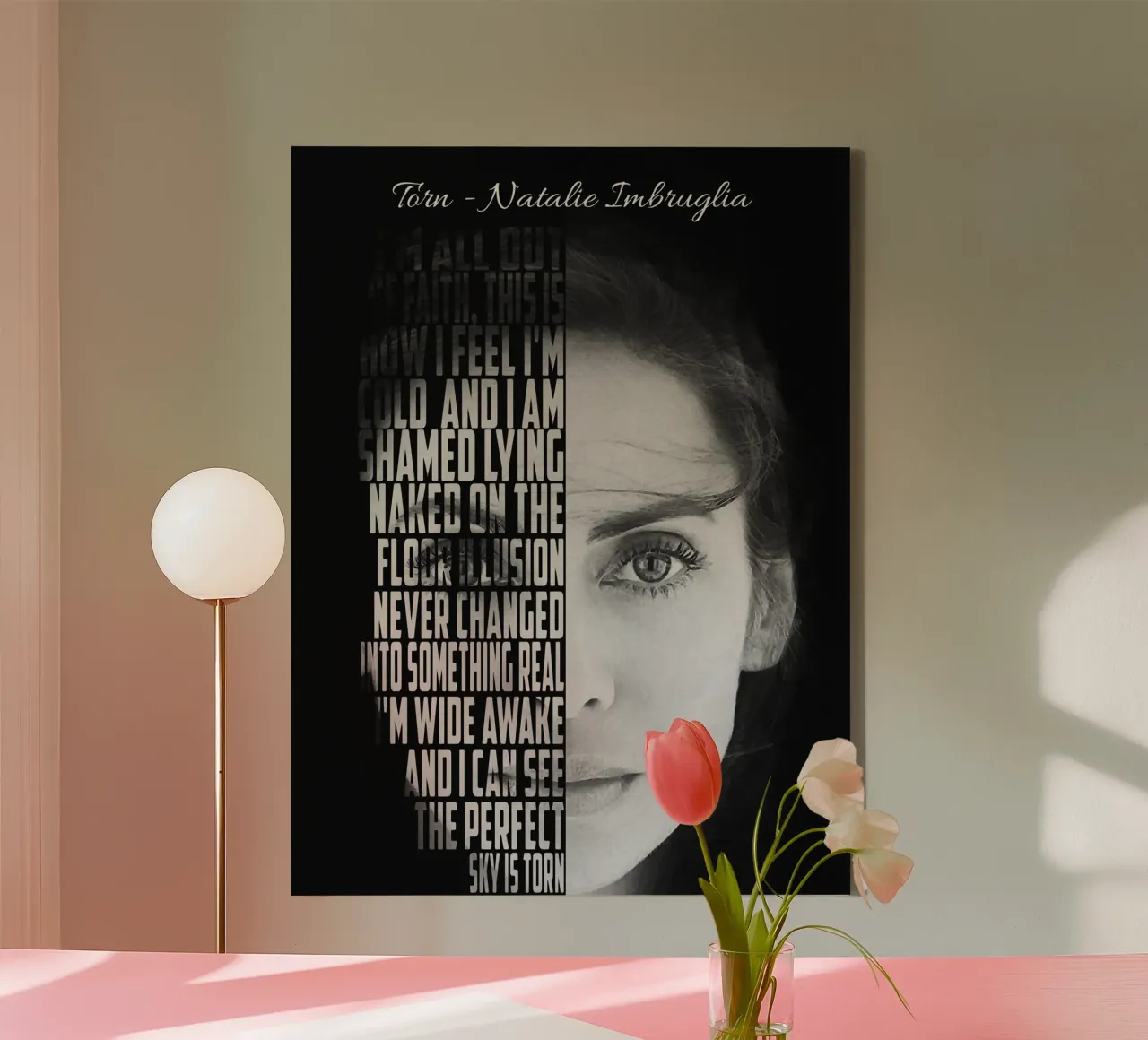 Torn Text art canvas with Floater frame by Gunawan Rb