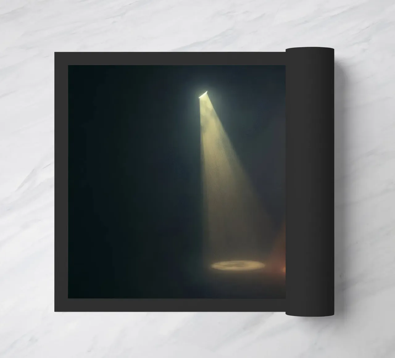 Two contrasting spotlight beams illuminate a foggy stage doormat by DesignDoodle