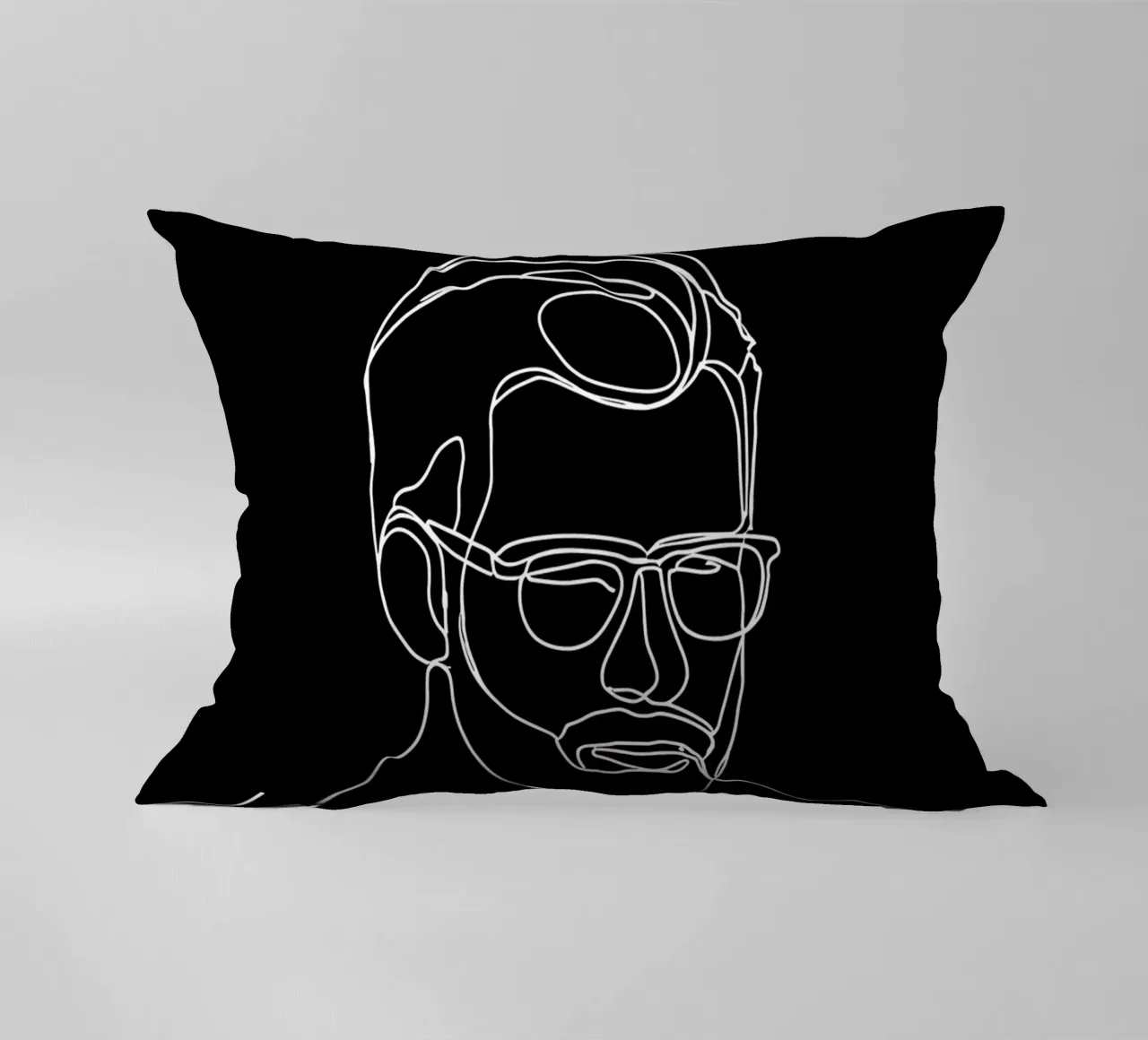 Minimalist Line Drawing of a Man with Glasses | Modern Abstr decorative cushion by Viv Line Art