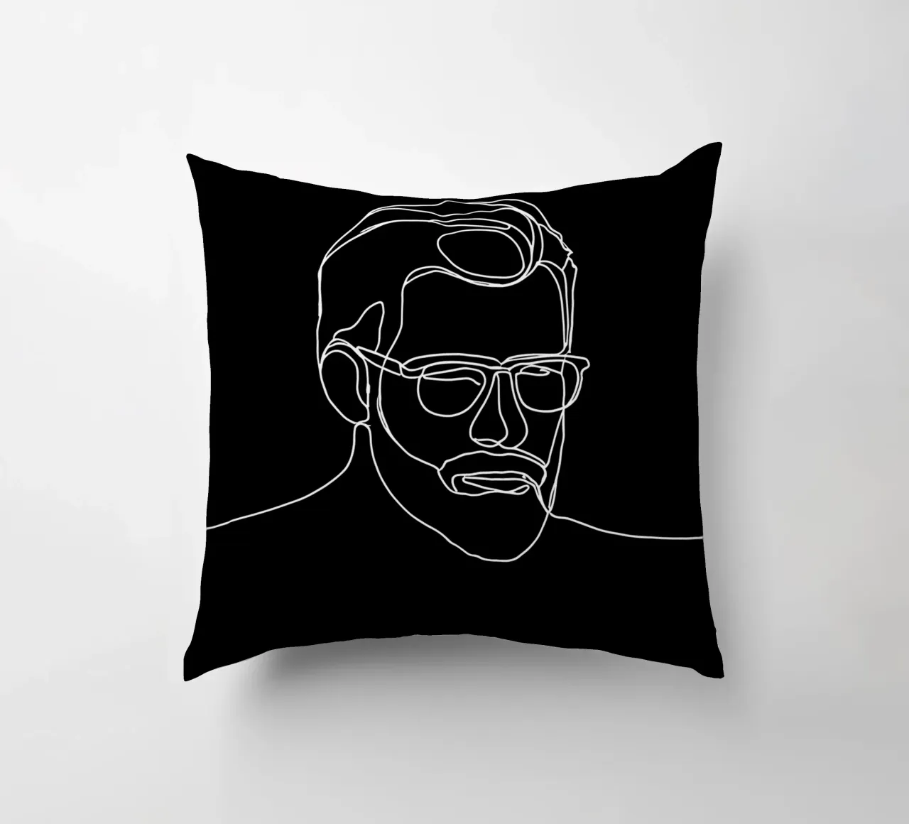 Minimalist Line Drawing of a Man with Glasses | Modern Abstr decorative cushion by Viv Line Art