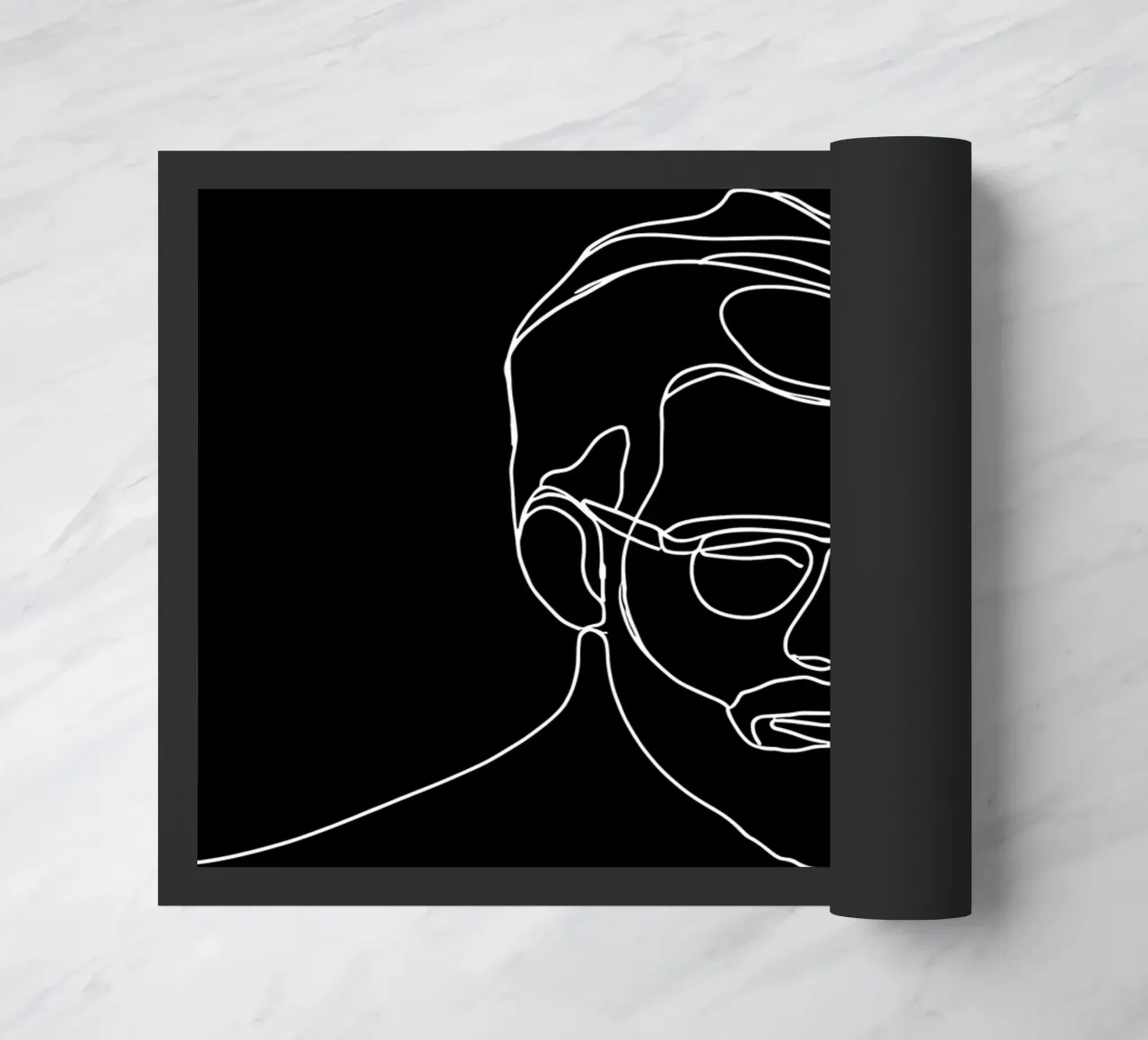 Minimalist Line Drawing of a Man with Glasses | Modern Abstr doormat by Viv Line Art