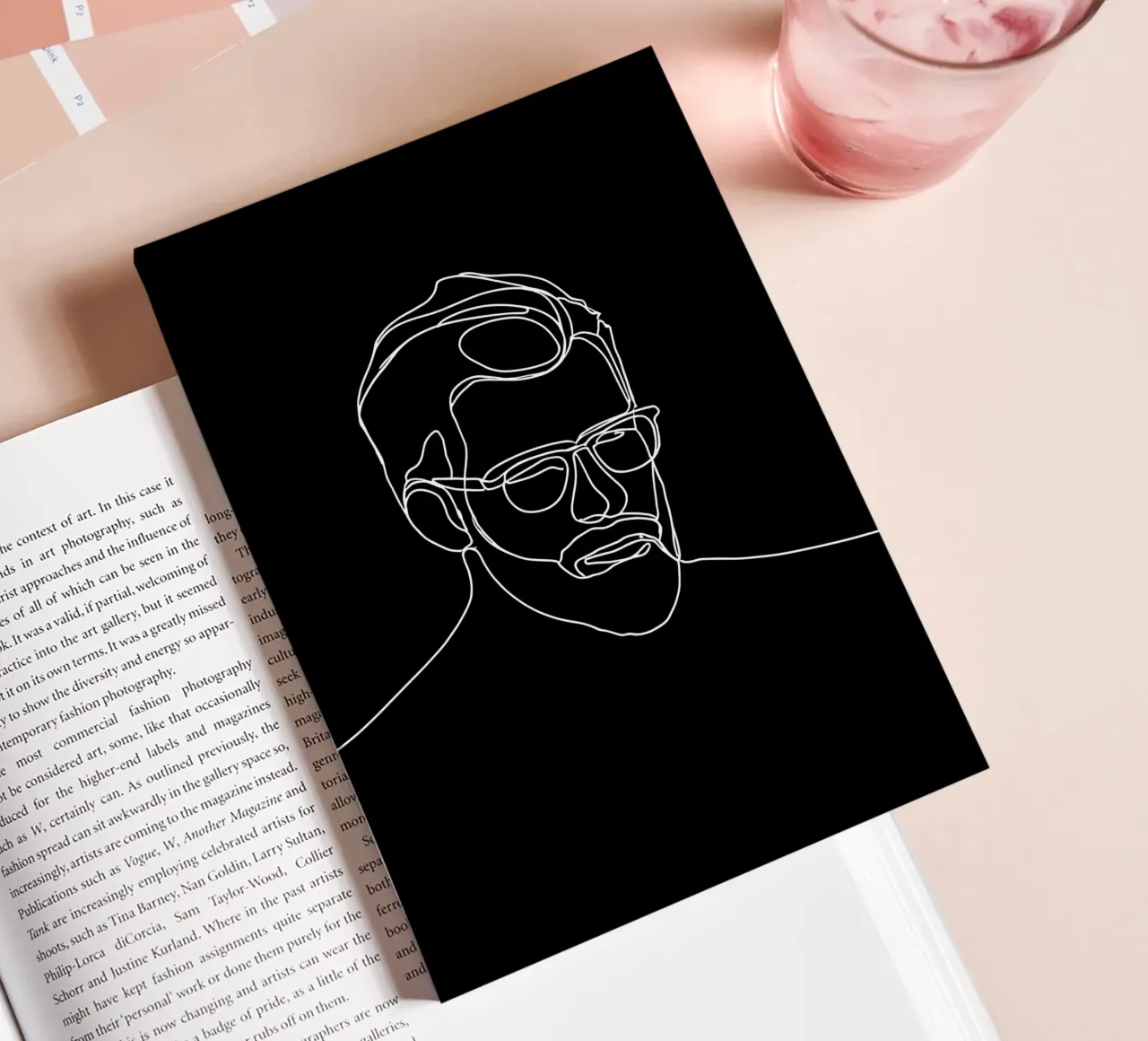 Minimalist Line Drawing of a Man with Glasses | Modern Abstr notebook by Viv Line Art