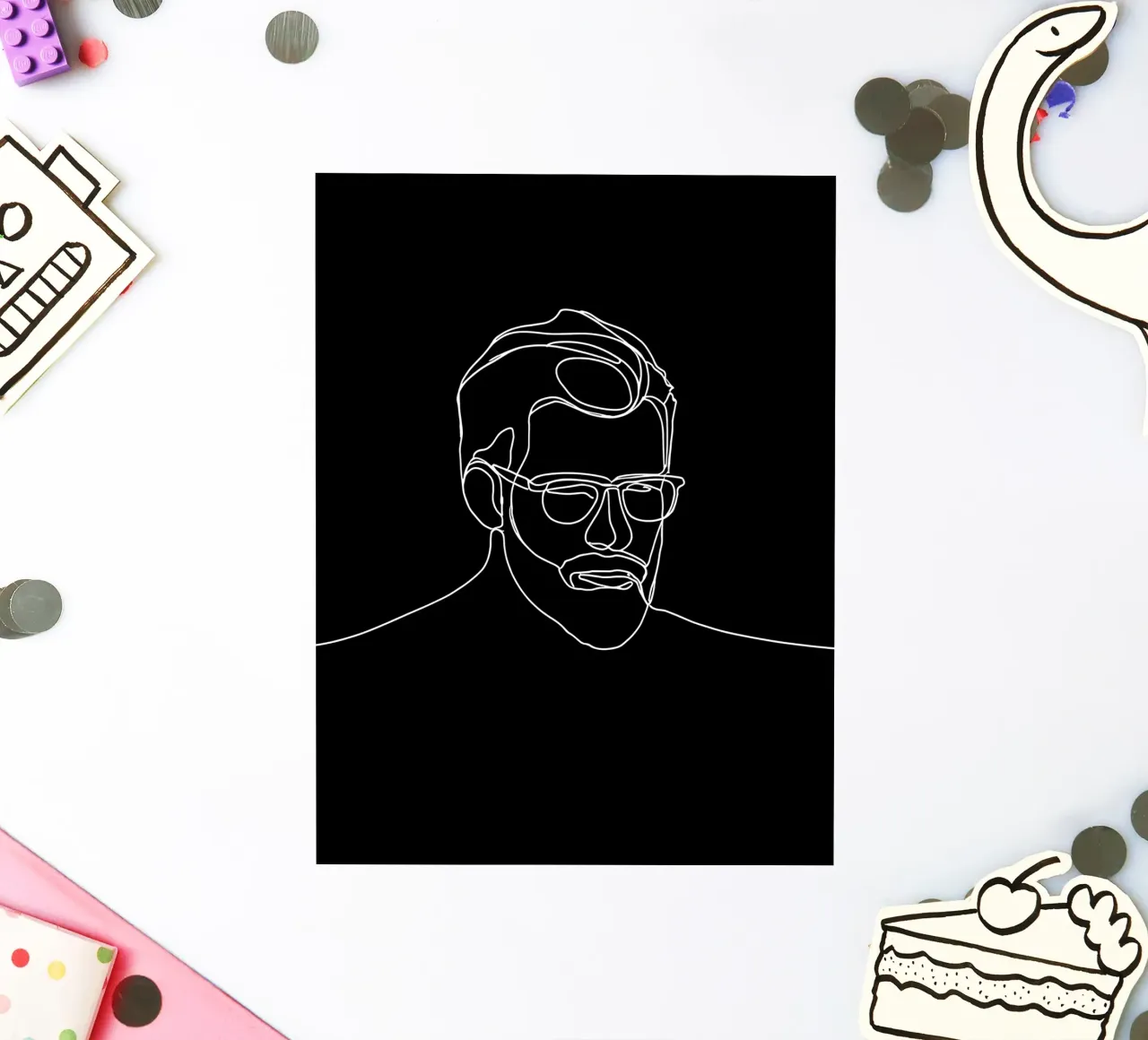 Minimalist Line Drawing of a Man with Glasses | Modern Abstr sticker by Viv Line Art