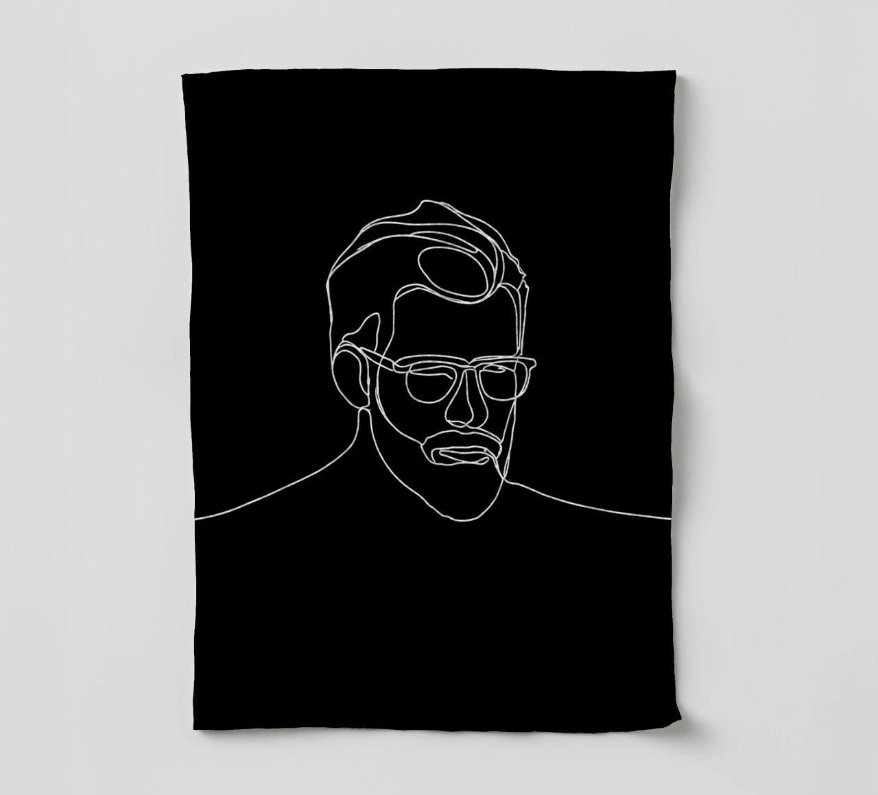 Disegno lineare minimalista di un uomo con gli occhiali | Abstr moderno canovaccio da cucina da Viv Line Art
