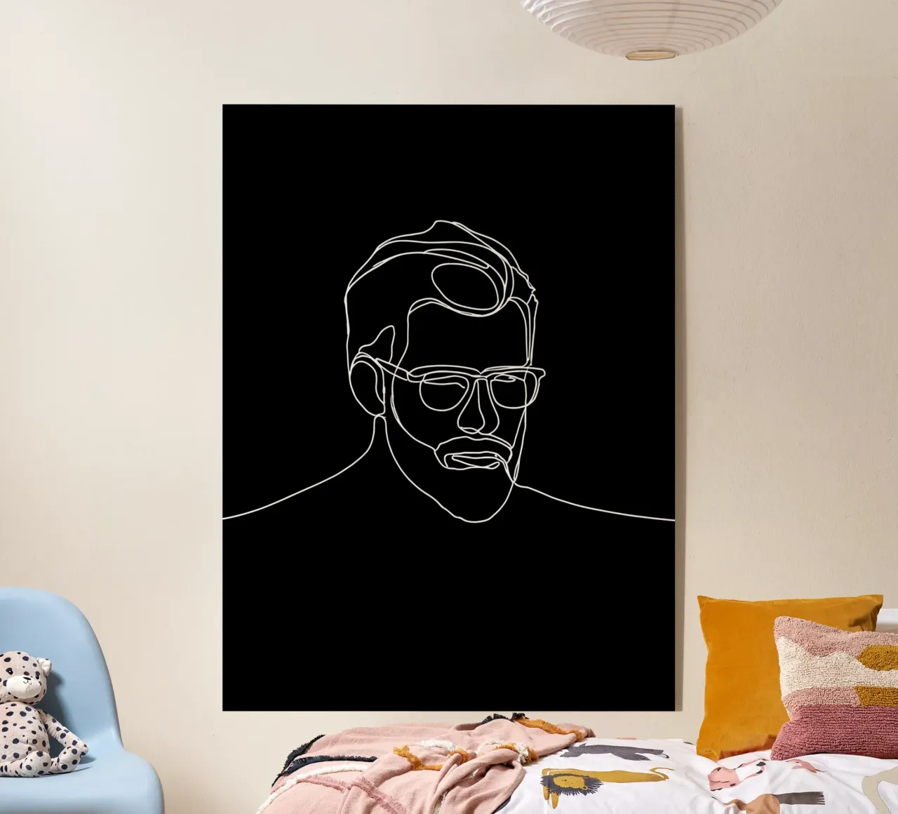 Minimalist Line Drawing of a Man with Glasses | Modern Abstr acrylic glass by Viv Line Art