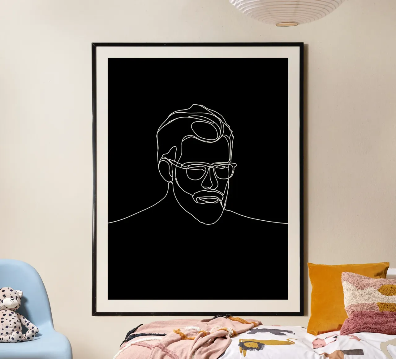 Minimalist Line Drawing of a Man with Glasses | Modern Abstr hahnemühle by Viv Line Art
