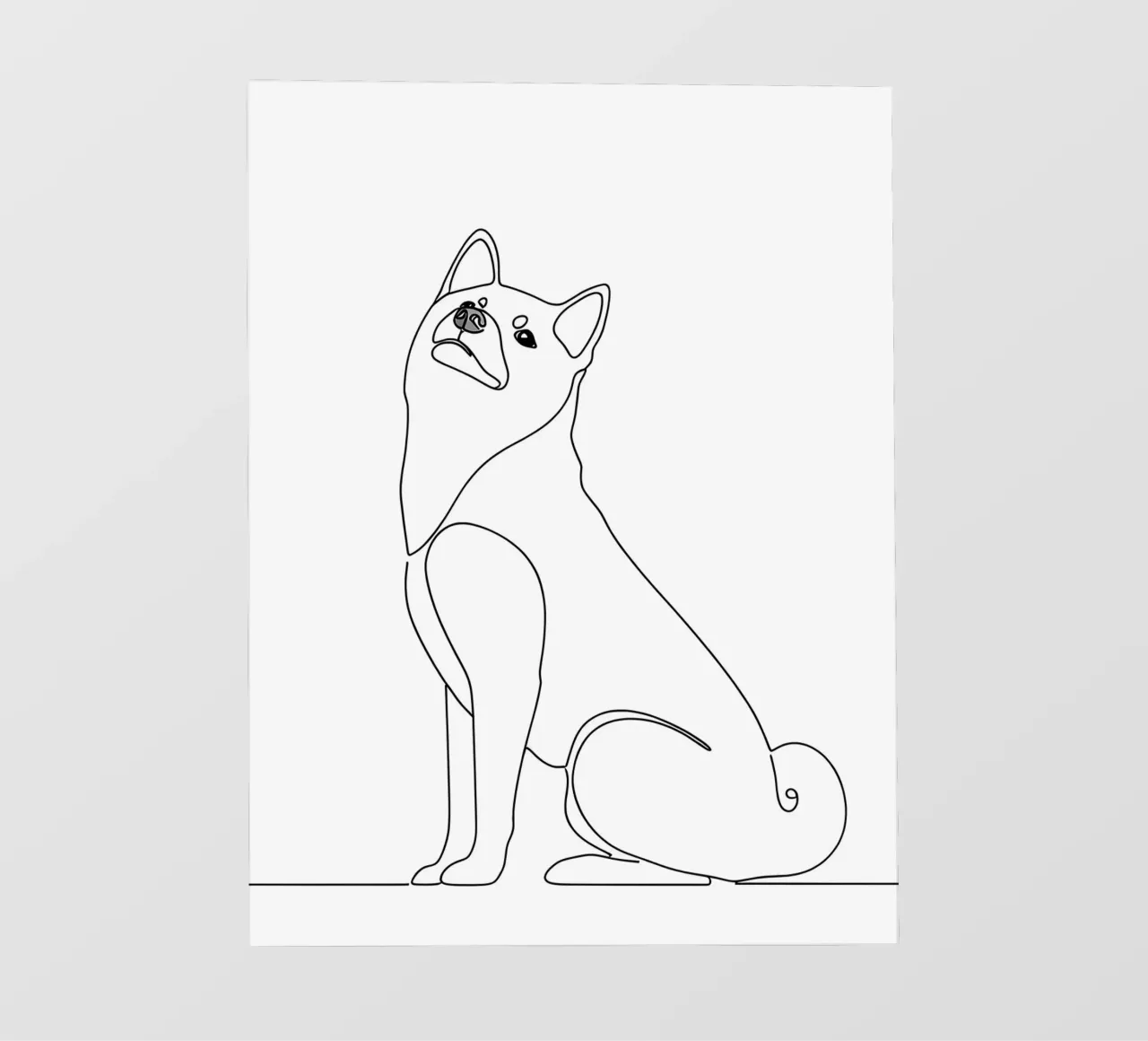 Dessin au trait minimaliste d'un Shiba Inu | Modern Abstract Art bâche pvc de Viv Line Art