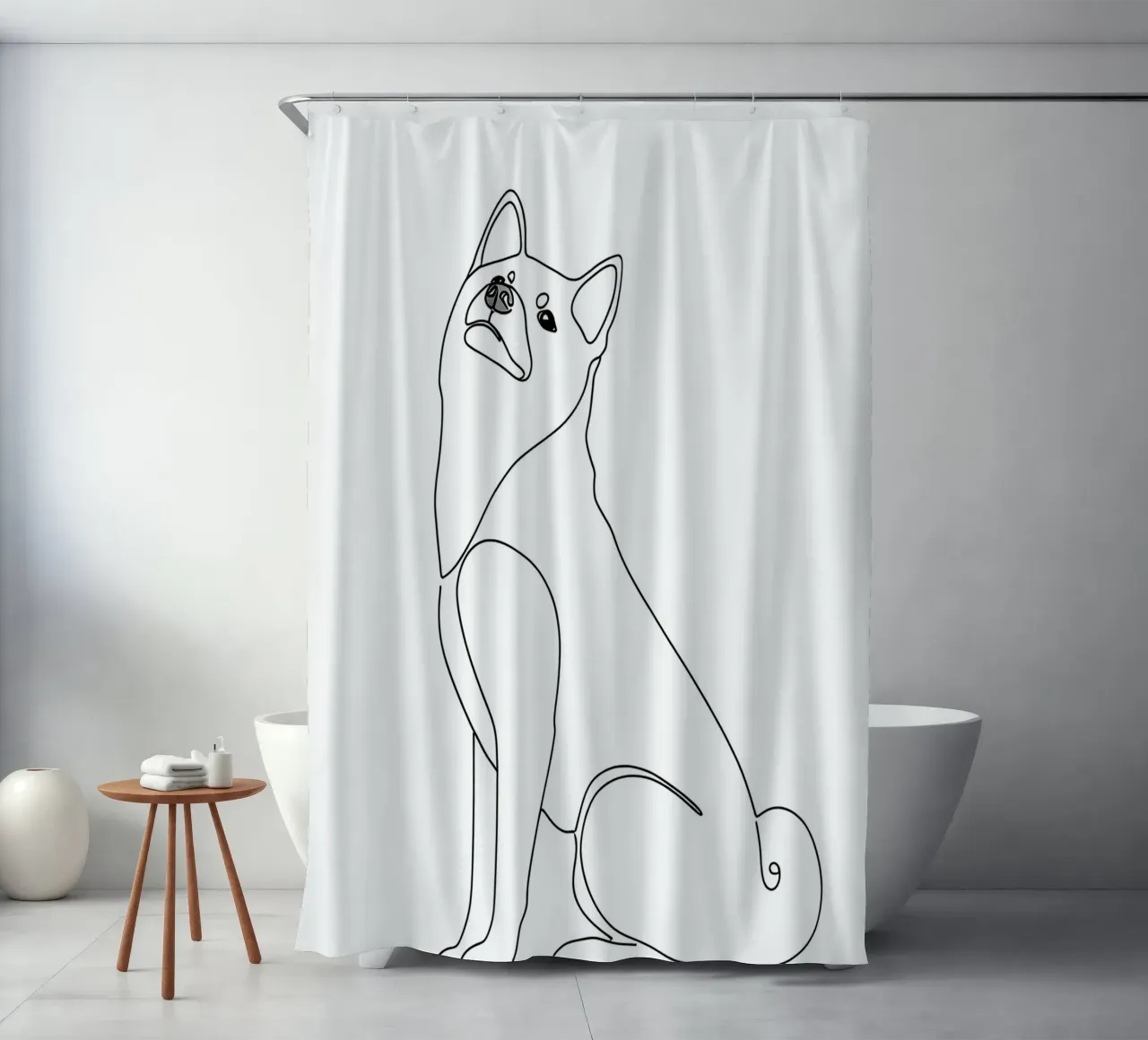 Minimalist Line Drawing of a Shiba Inu | Modern Abstract Art shower curtain by Viv Line Art
