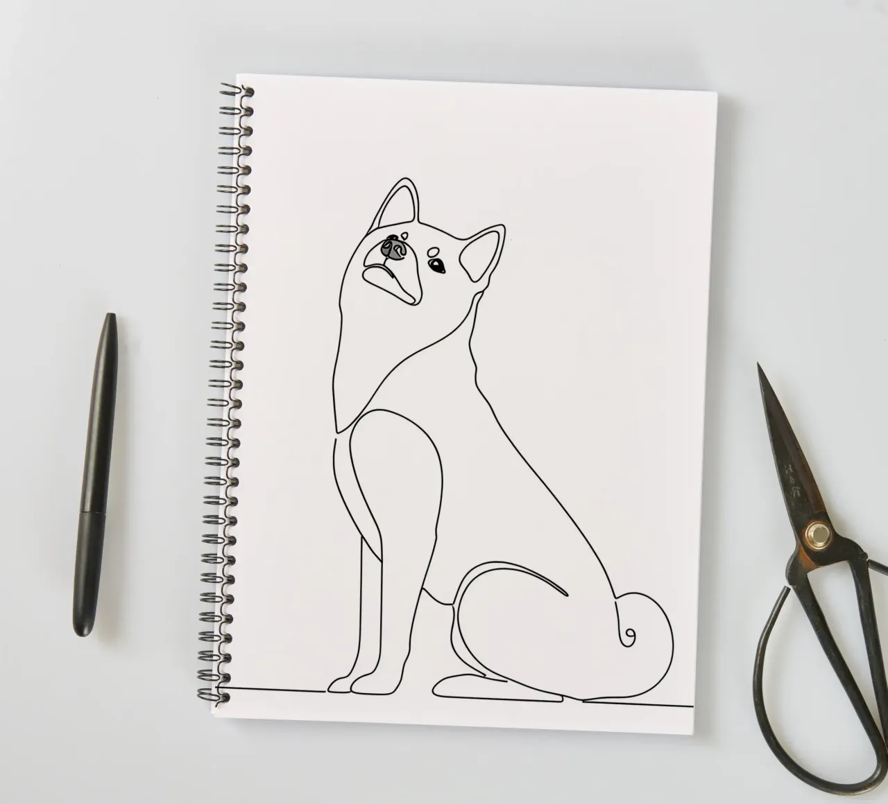 Minimalist Line Drawing of a Shiba Inu | Modern Abstract Art spiral notebook by Viv Line Art