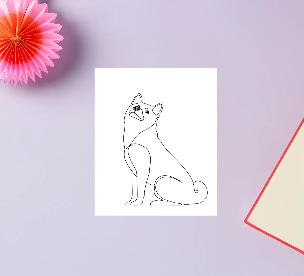 Dessin au trait minimaliste d'un Shiba Inu | Modern Abstract Art autocollant de Viv Line Art
