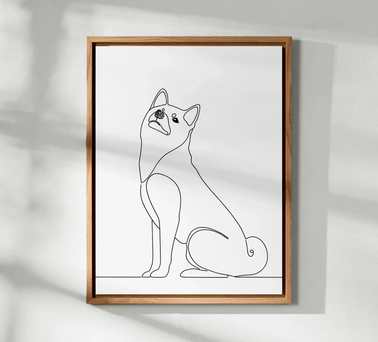Minimalist Line Drawing of a Shiba Inu | Modern Abstract Art forex plate by Viv Line Art