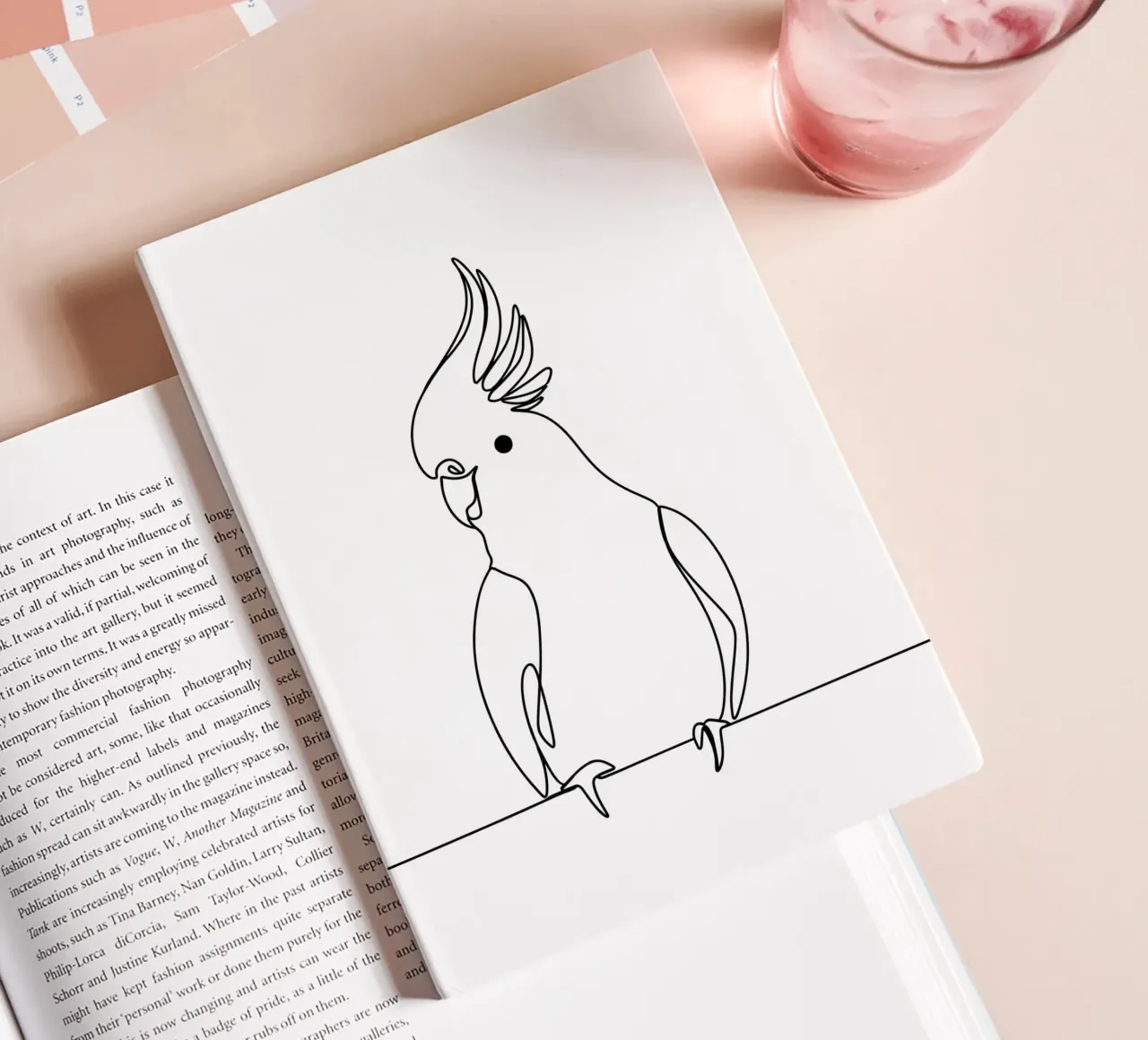 Minimalist Line Drawing of a Cockatoo | Modern Abstract Art notebook by Viv Line Art