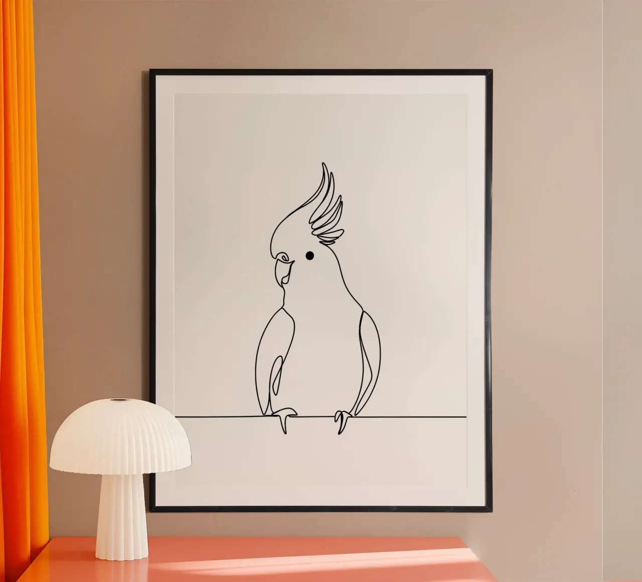 Dessin minimaliste d'un cacatoès | Modern Abstract Art hahnemühle de Viv Line Art