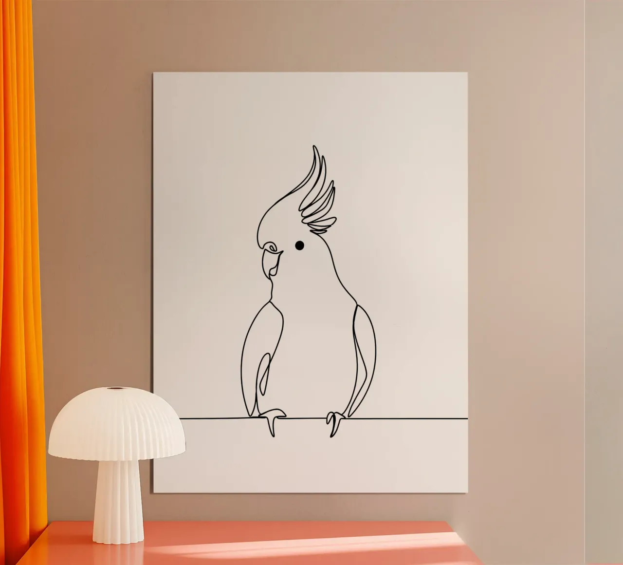 Dessin minimaliste d'un cacatoès | Modern Abstract Art hahnemühle de Viv Line Art