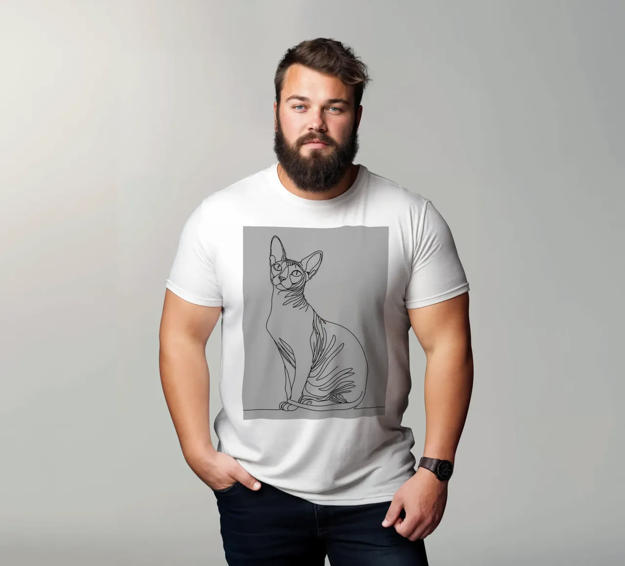 Minimalist Line Drawing of a Sphynx Cat | Modern Abstract Ar t-shirt by Viv Line Art