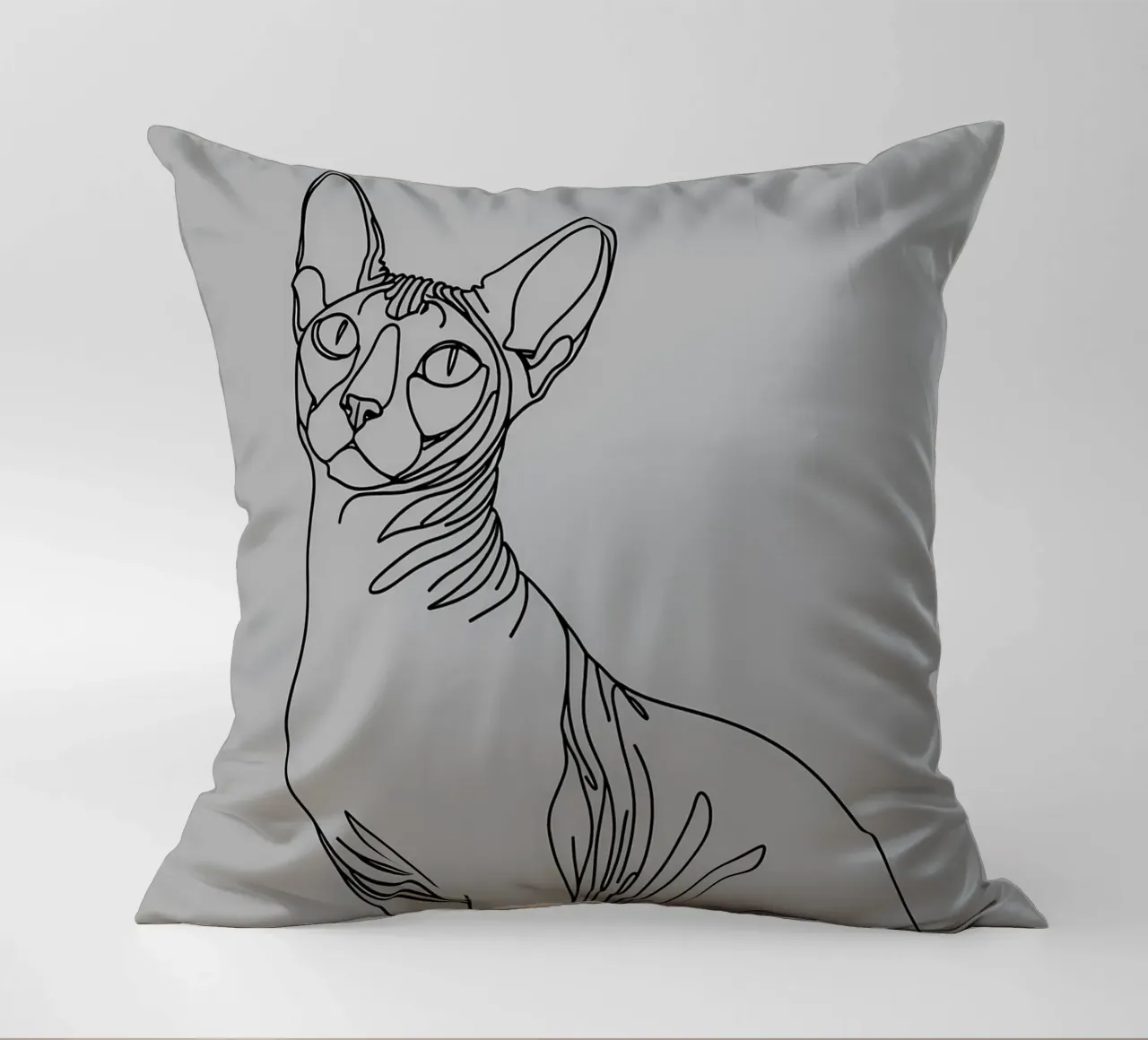 Minimalist Line Drawing of a Sphynx Cat | Modern Abstract Ar decorative cushion by Viv Line Art