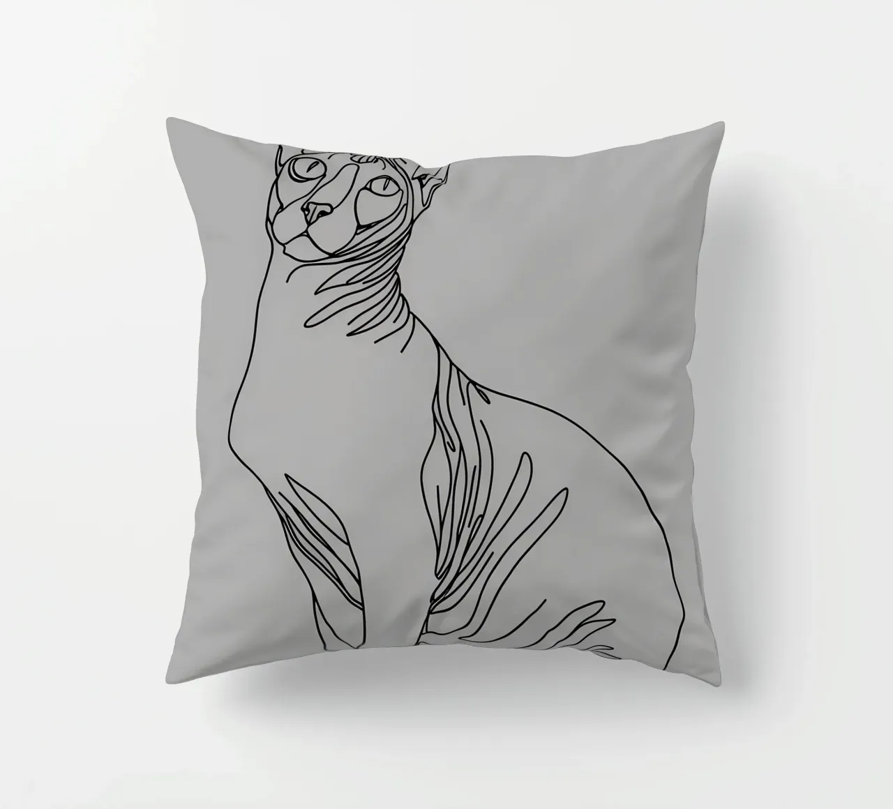 Minimalist Line Drawing of a Sphynx Cat | Modern Abstract Ar decorative cushion by Viv Line Art