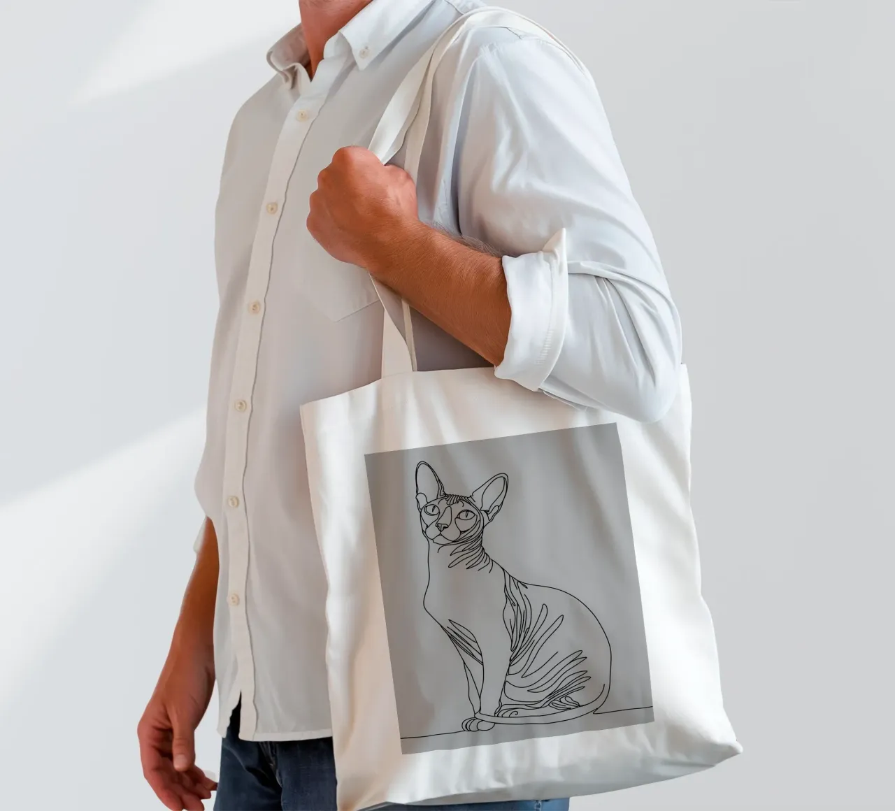 Minimalist Line Drawing of a Sphynx Cat | Modern Abstract Ar tote bag by Viv Line Art