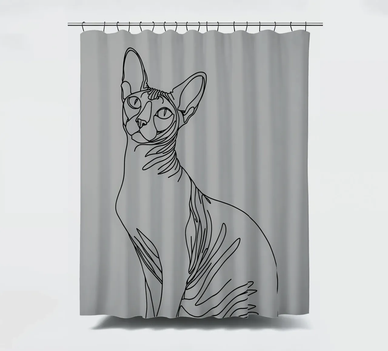 Minimalist Line Drawing of a Sphynx Cat | Modern Abstract Ar shower curtain by Viv Line Art