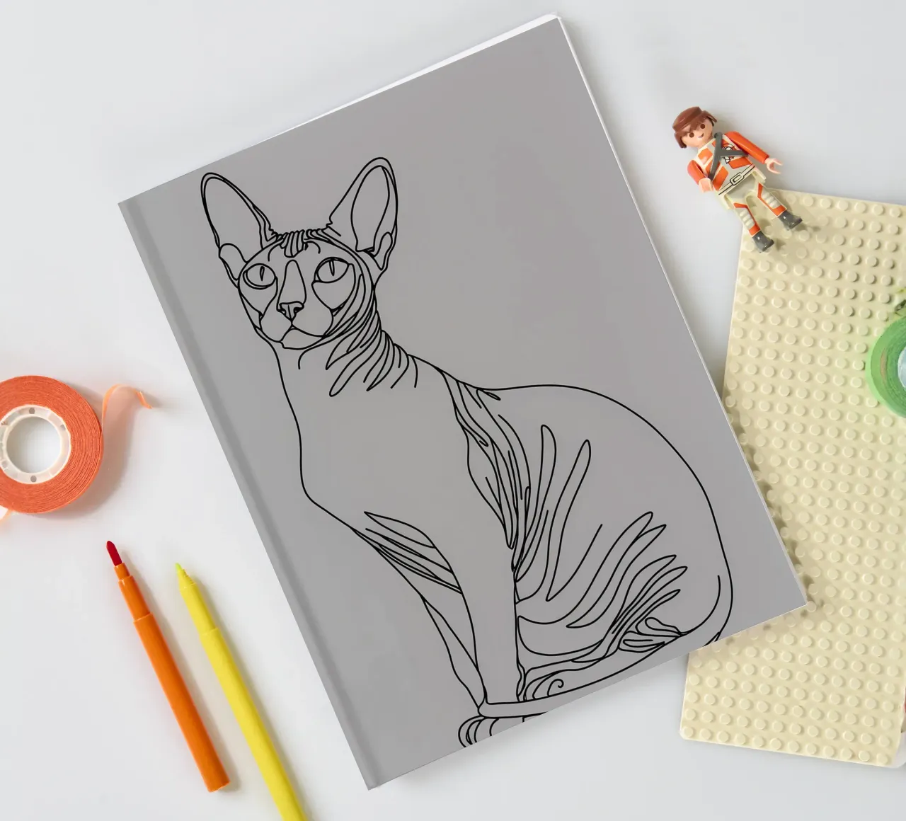 Minimalist Line Drawing of a Sphynx Cat | Modern Abstract Ar notebook by Viv Line Art