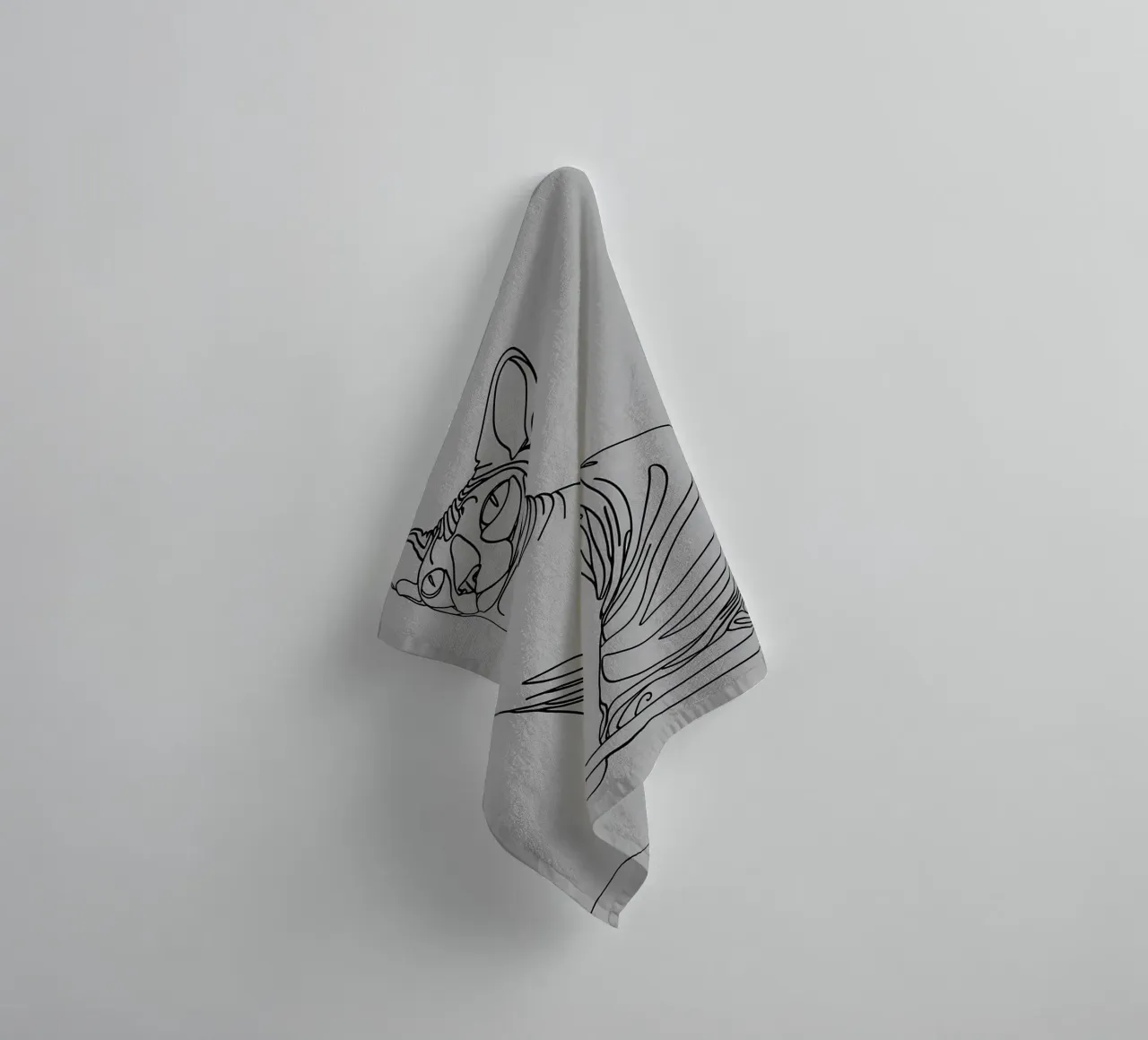 Minimalist Line Drawing of a Sphynx Cat | Modern Abstract Ar towel by Viv Line Art