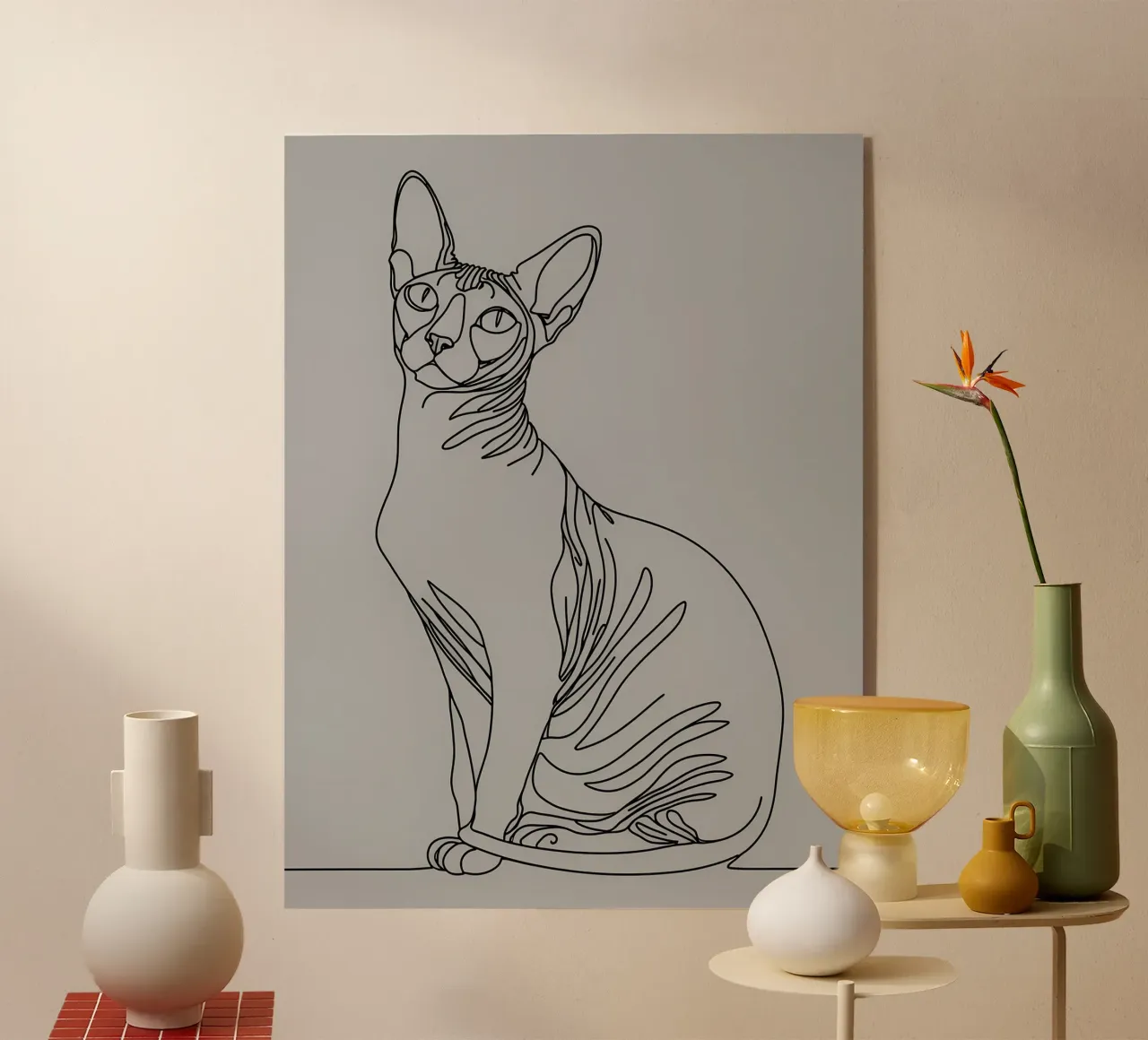 Minimalist Line Drawing of a Sphynx Cat | Modern Abstract Ar acrylic glass by Viv Line Art