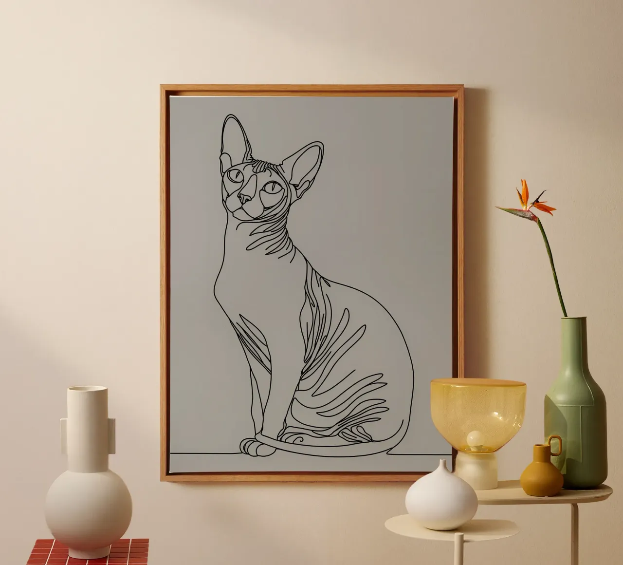 Minimalist Line Drawing of a Sphynx Cat | Modern Abstract Ar canvas by Viv Line Art