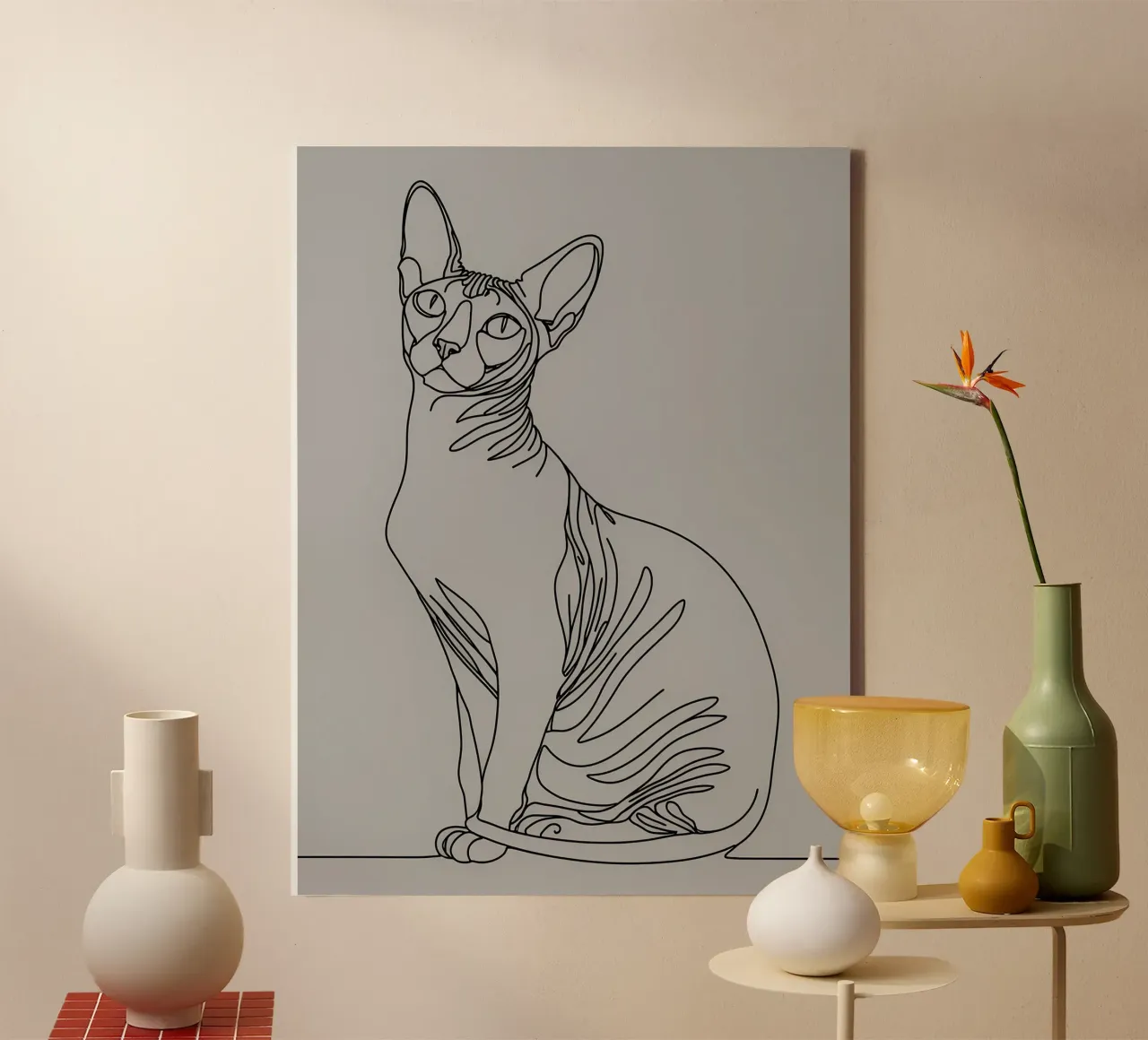 Minimalist Line Drawing of a Sphynx Cat | Modern Abstract Ar canvas by Viv Line Art