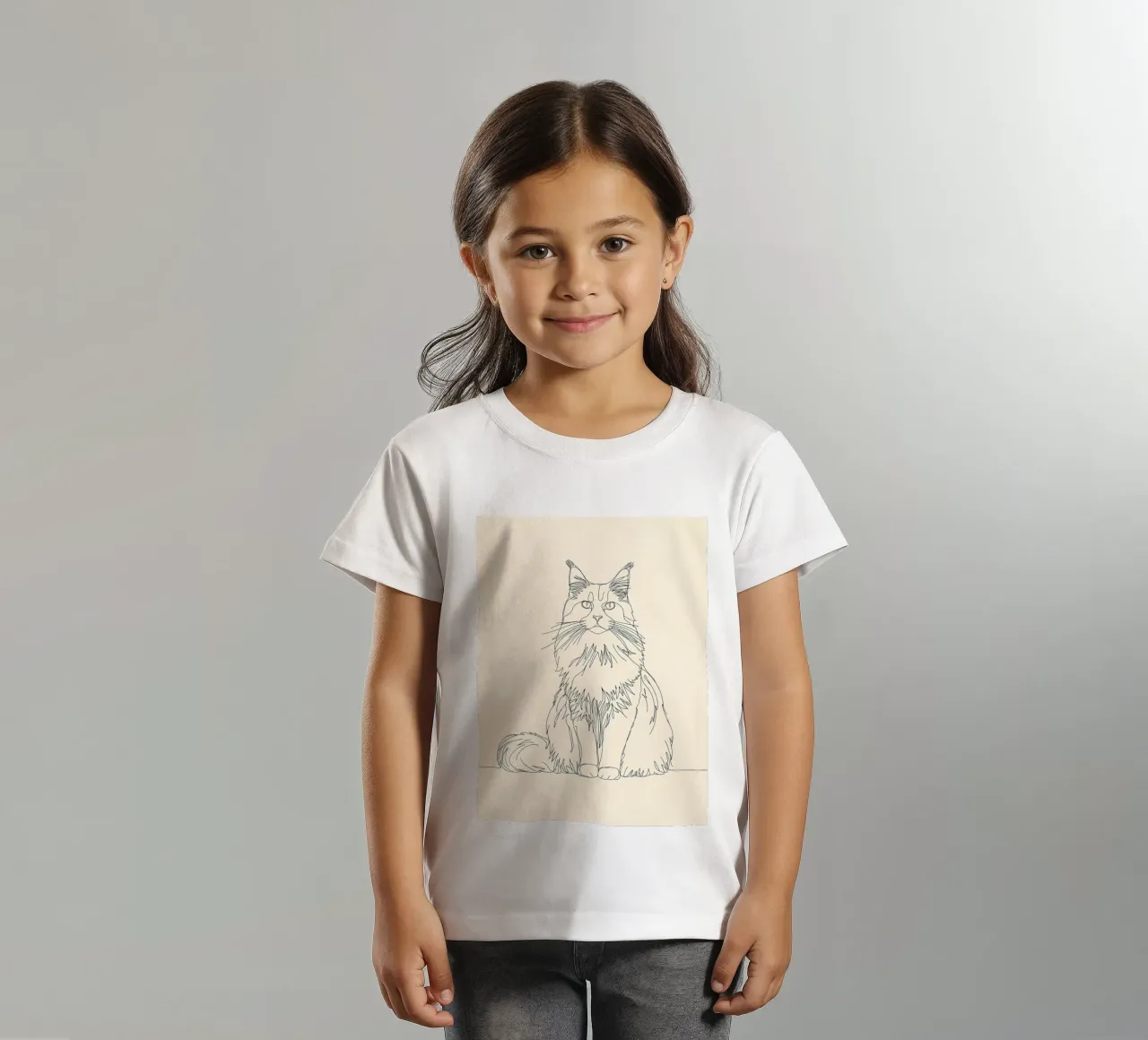 Minimalist Line Drawing of a Chrysanthemum Cat | Modern Abst kids t-shirt by Viv Line Art