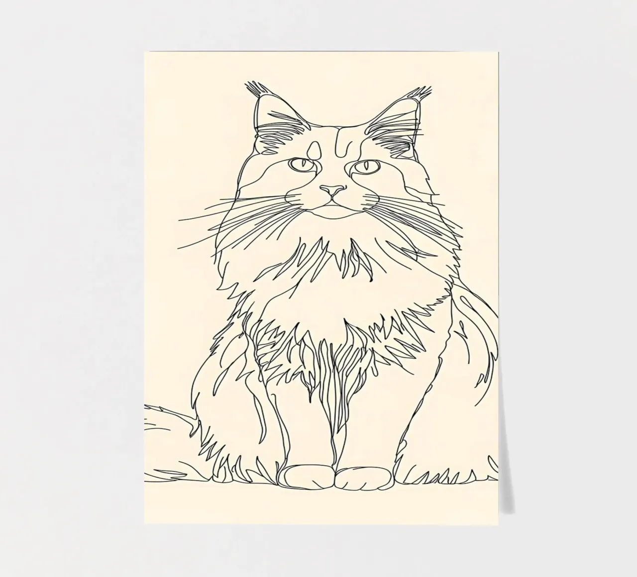 Minimalist Line Drawing of a Chrysanthemum Cat | Modern Abst sticker sheet by Viv Line Art