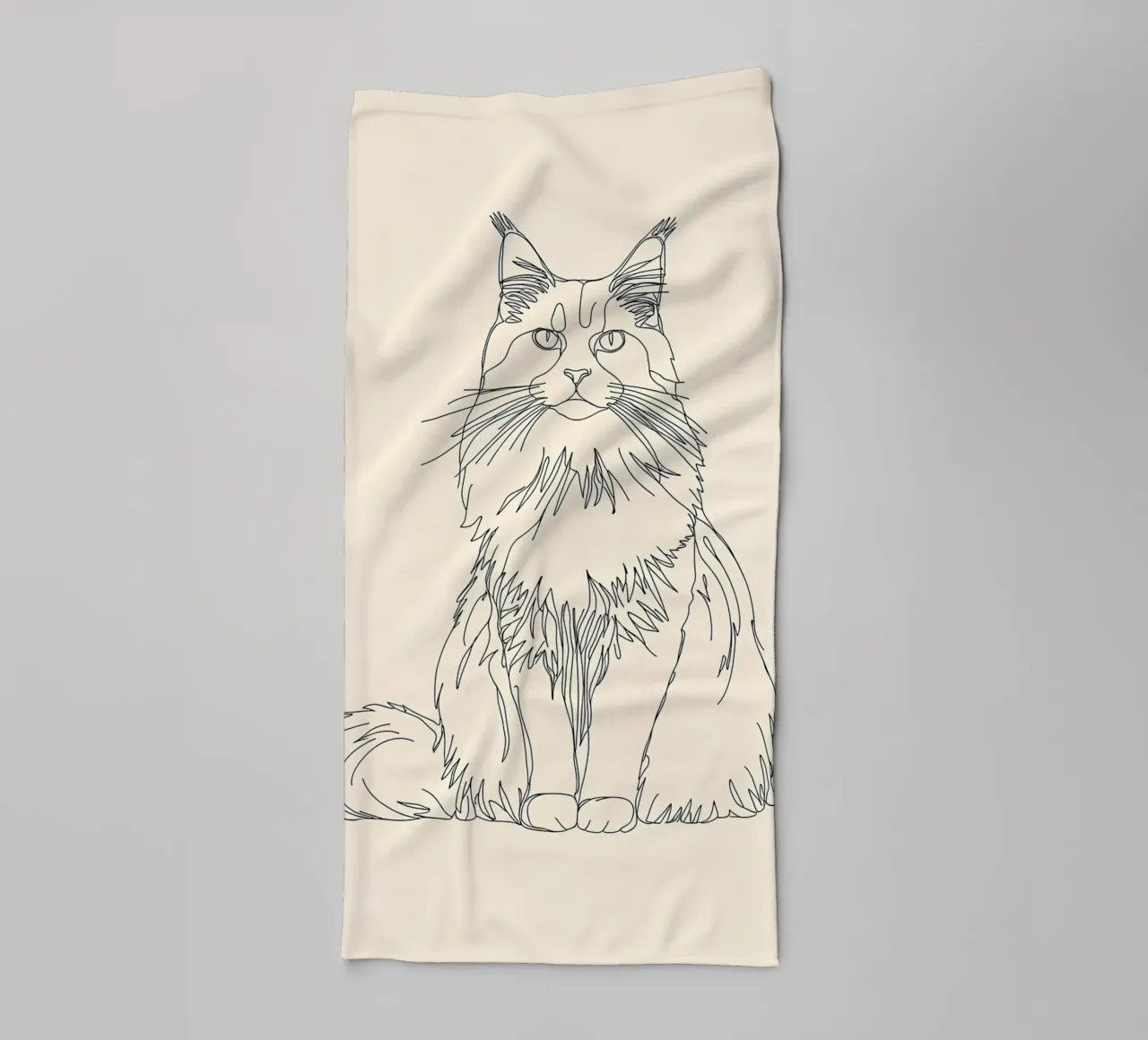 Minimalist Line Drawing of a Chrysanthemum Cat | Modern Abst towel by Viv Line Art