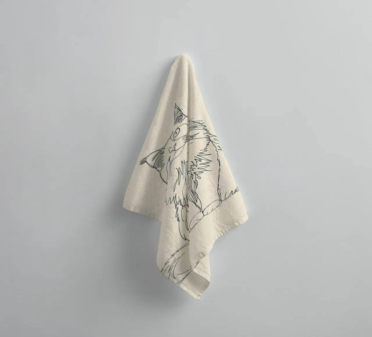 Minimalist Line Drawing of a Chrysanthemum Cat | Modern Abst towel by Viv Line Art