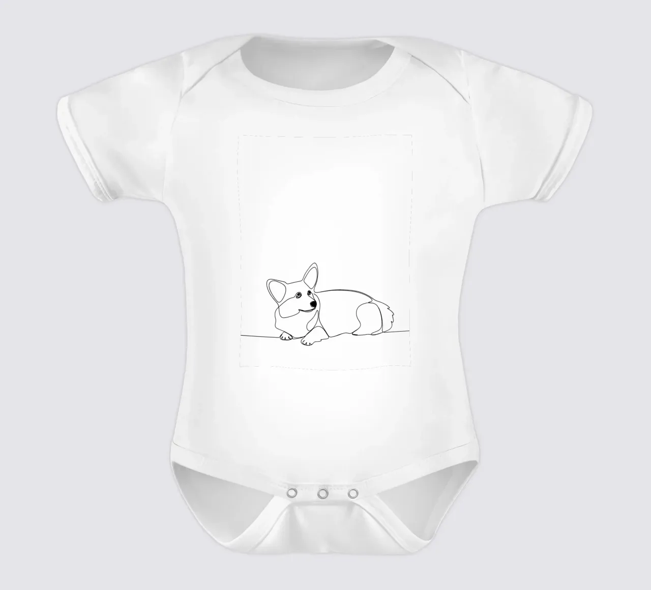 Minimalist Line Drawing of a Corgi | Modern Abstract Art short-sleeve baby romper by Viv Line Art